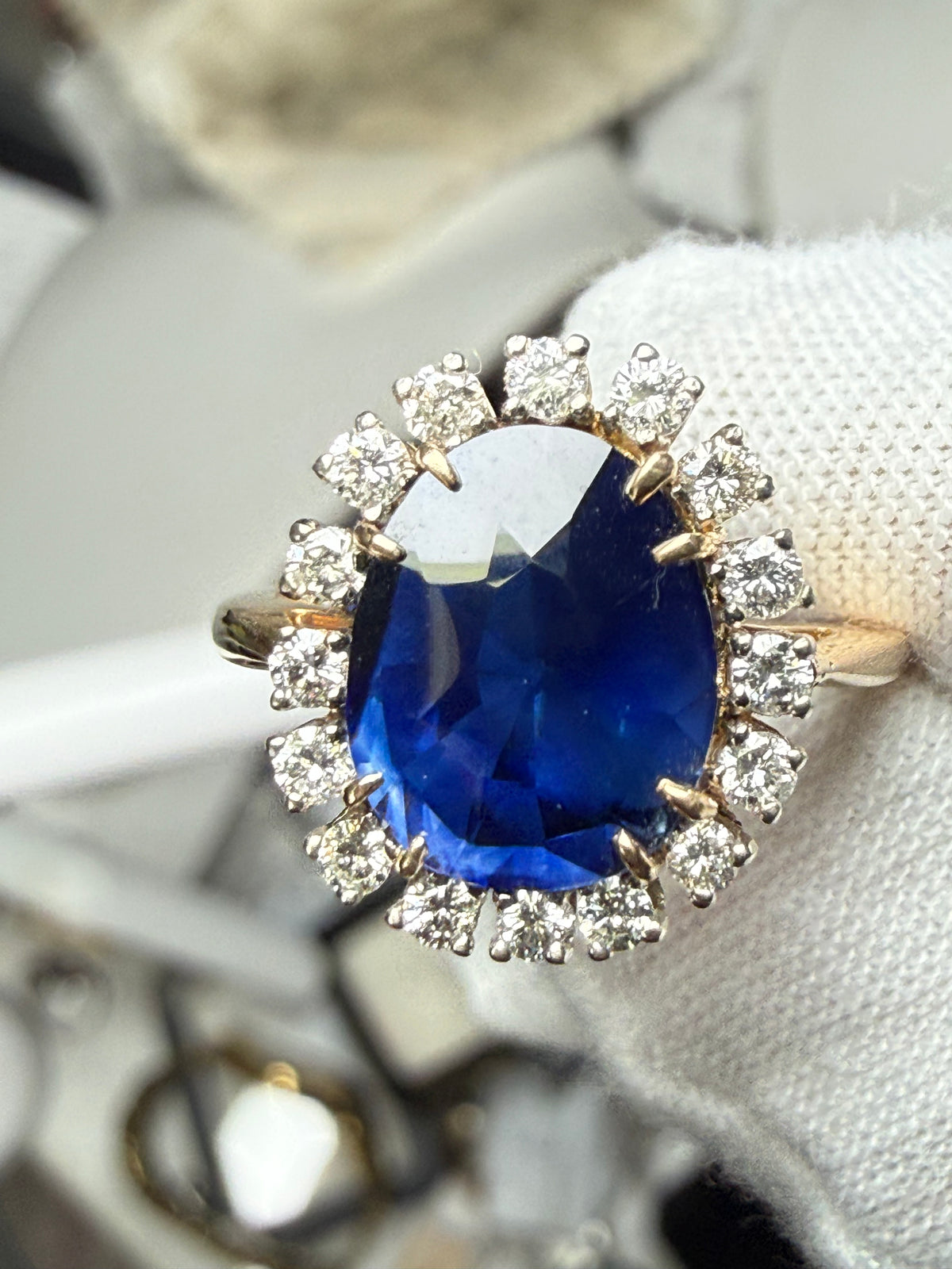 GIA Certified 3.40 Ct Natural Unheated Royal Sri Lankan Blue Sapphire & Diamond Halo Engagement Ring | 0.40 Ct Diamonds | Size 6.25