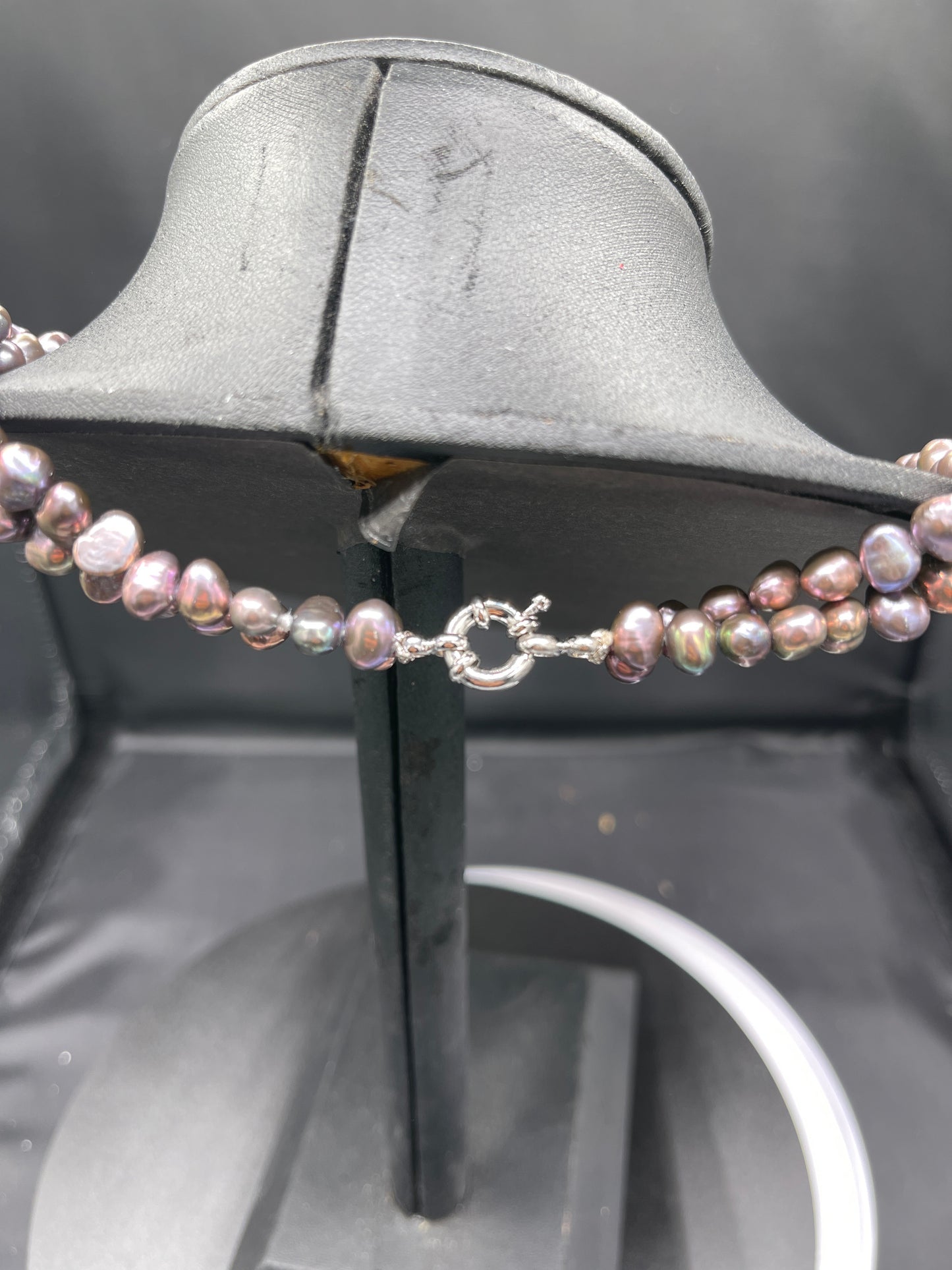 Natural Amethyst & Freshwater Pearl Double Strand Sterling Silver Beaded Necklace
