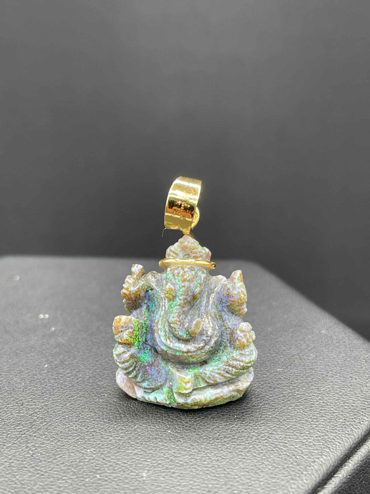 16.95 Carat Natural Black Opal Hand Carved Ganesh 24k Gold Pendant