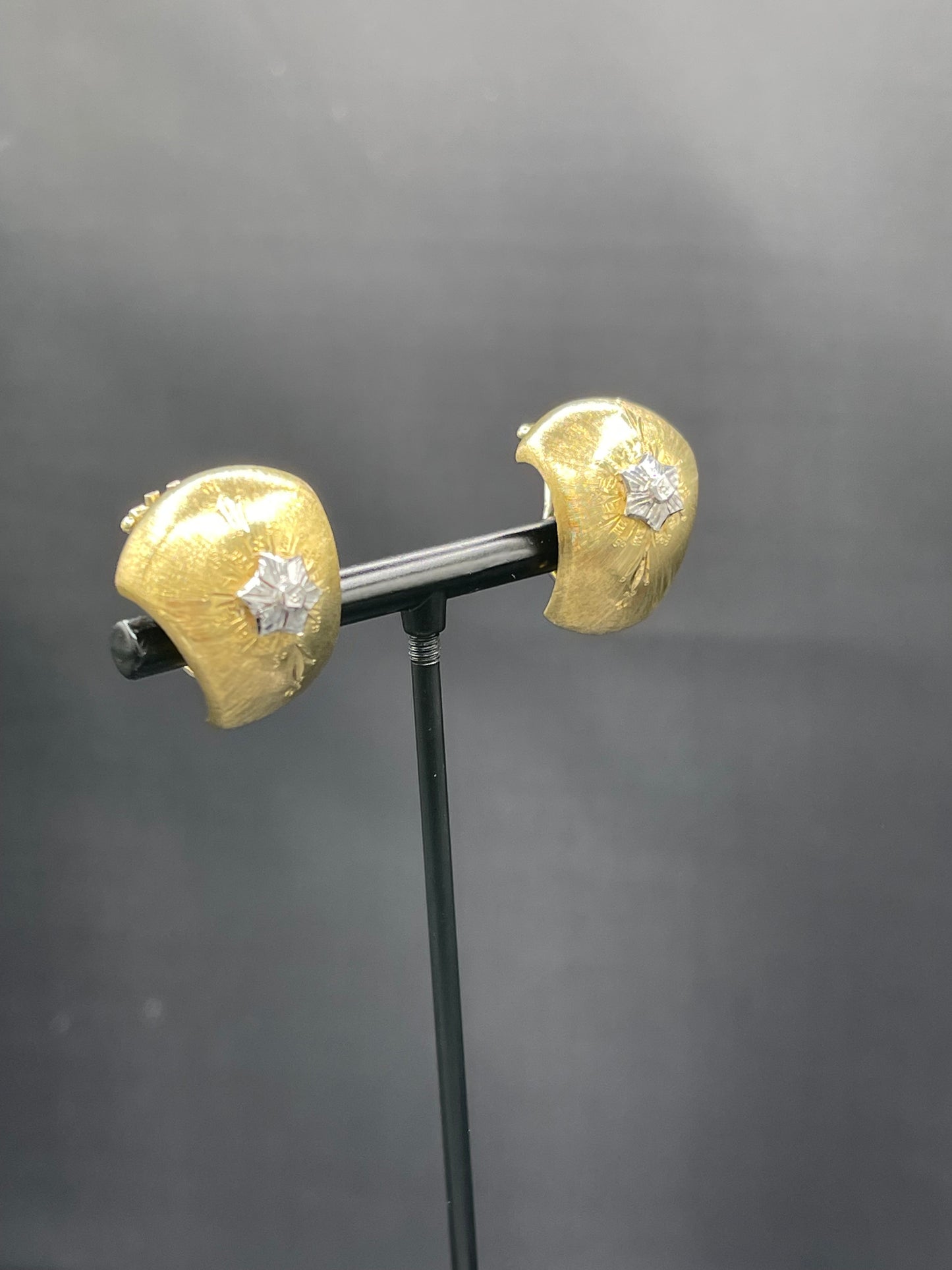 Vintage Milor Solid 18k Yellow + White Gold Earrings