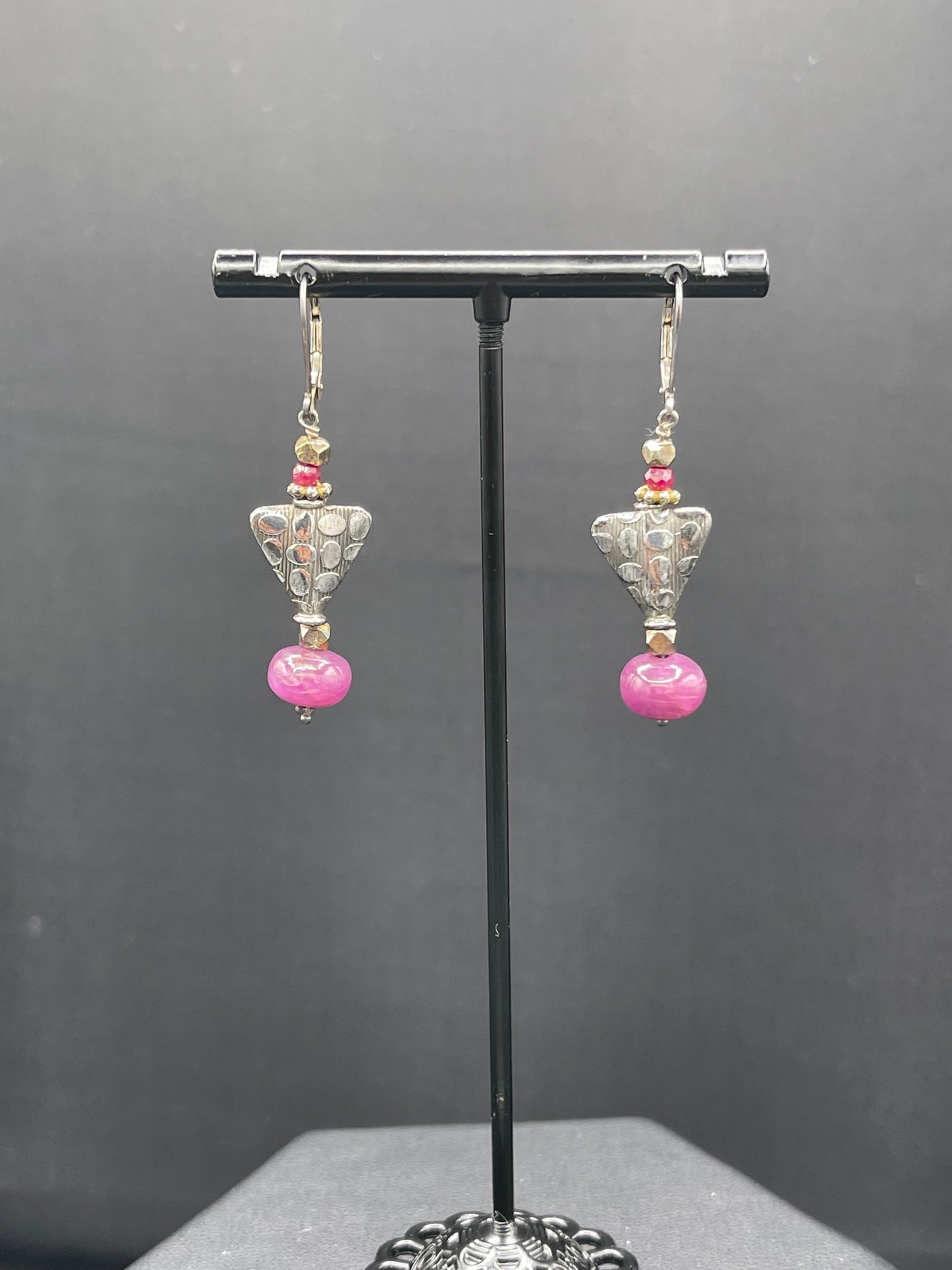 Natural Ruby Sterling Silver Dangle Earrings
