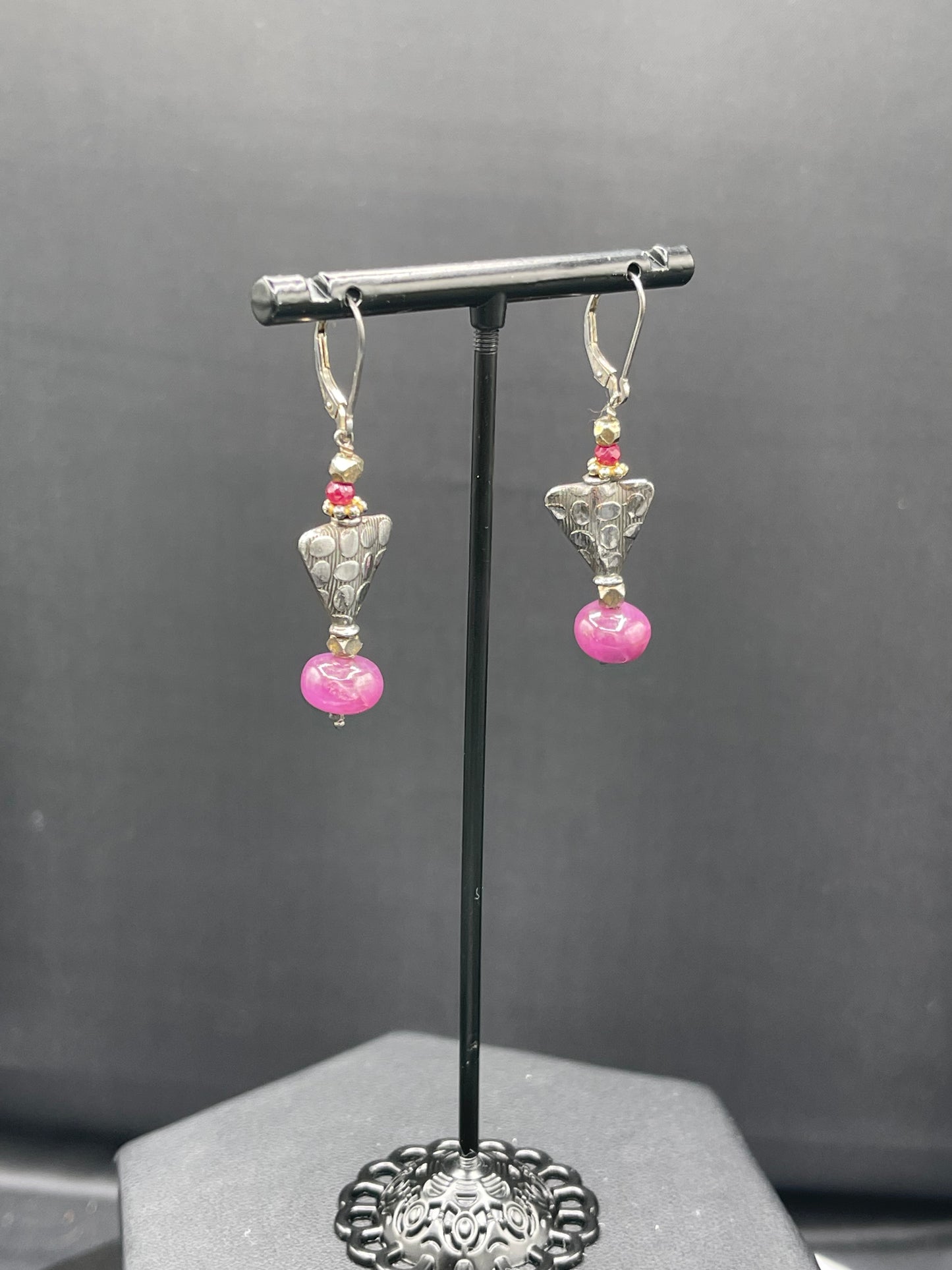 Natural Ruby Sterling Silver Dangle Earrings