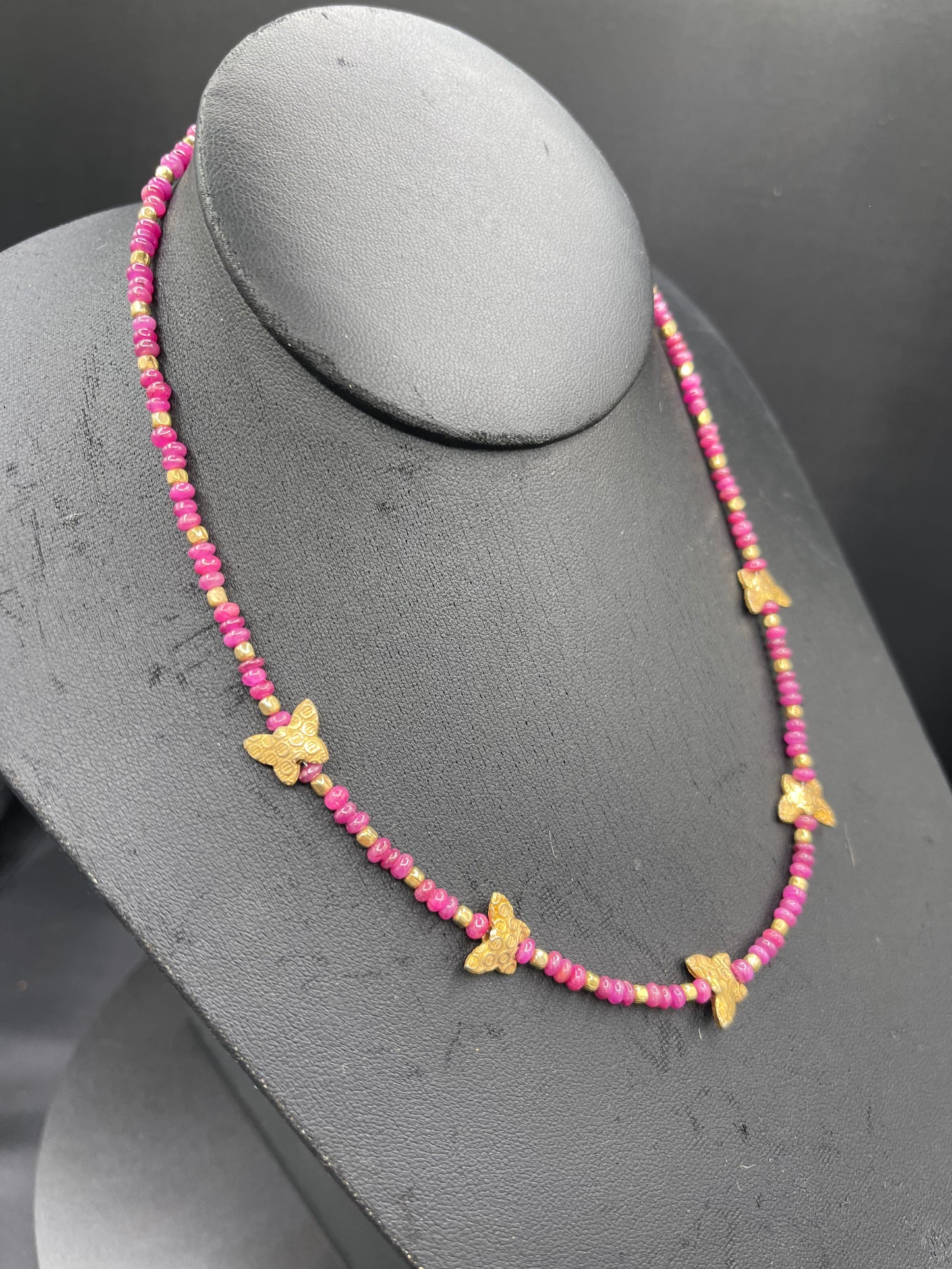 Natural Ruby & Sterling Silver Vermeil Butterfly Beaded Necklace