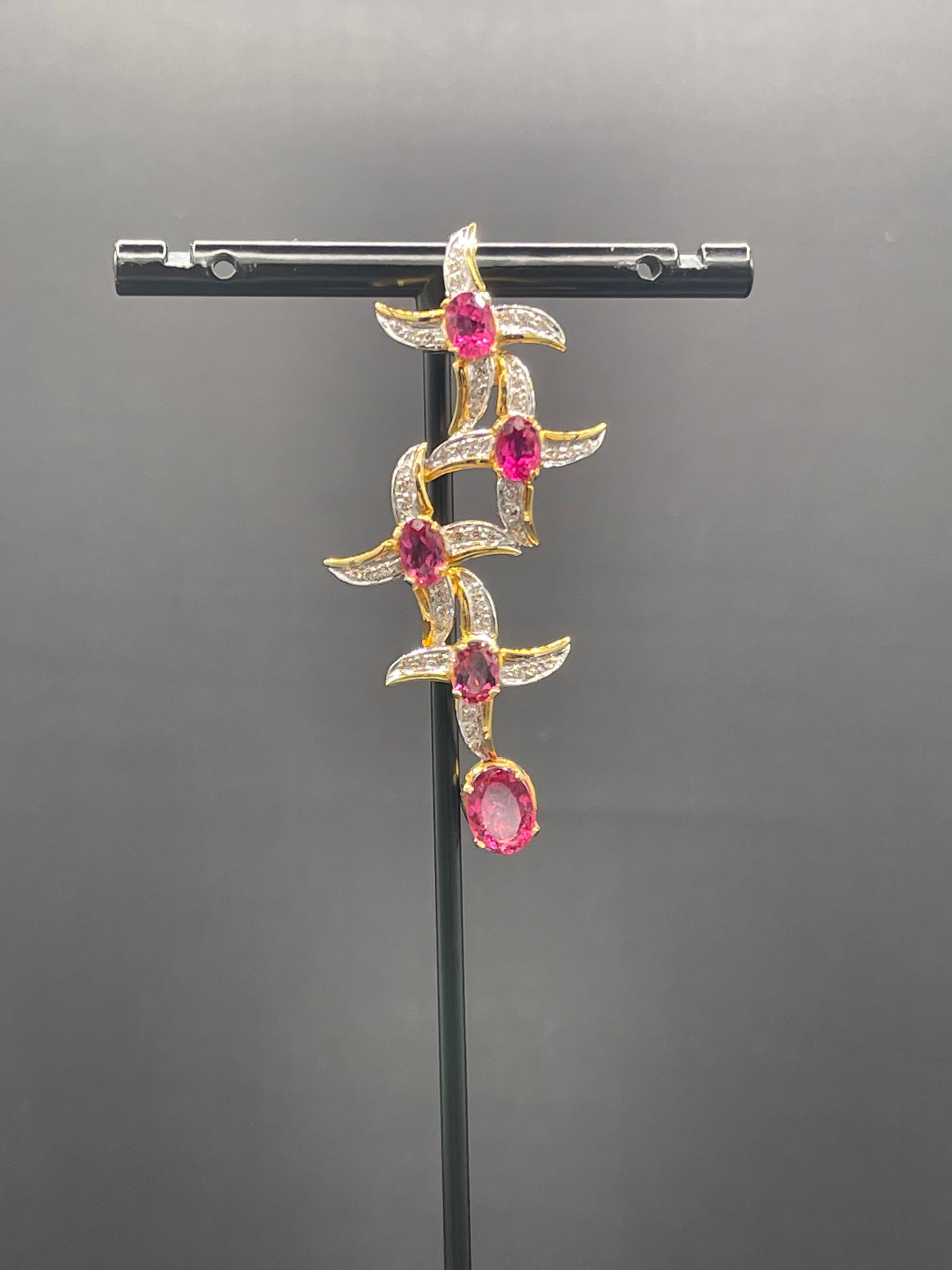 Natural 4.55 Carat Rubellite Tourmaline & Diamond 18k Yellow + White Gold Pendant