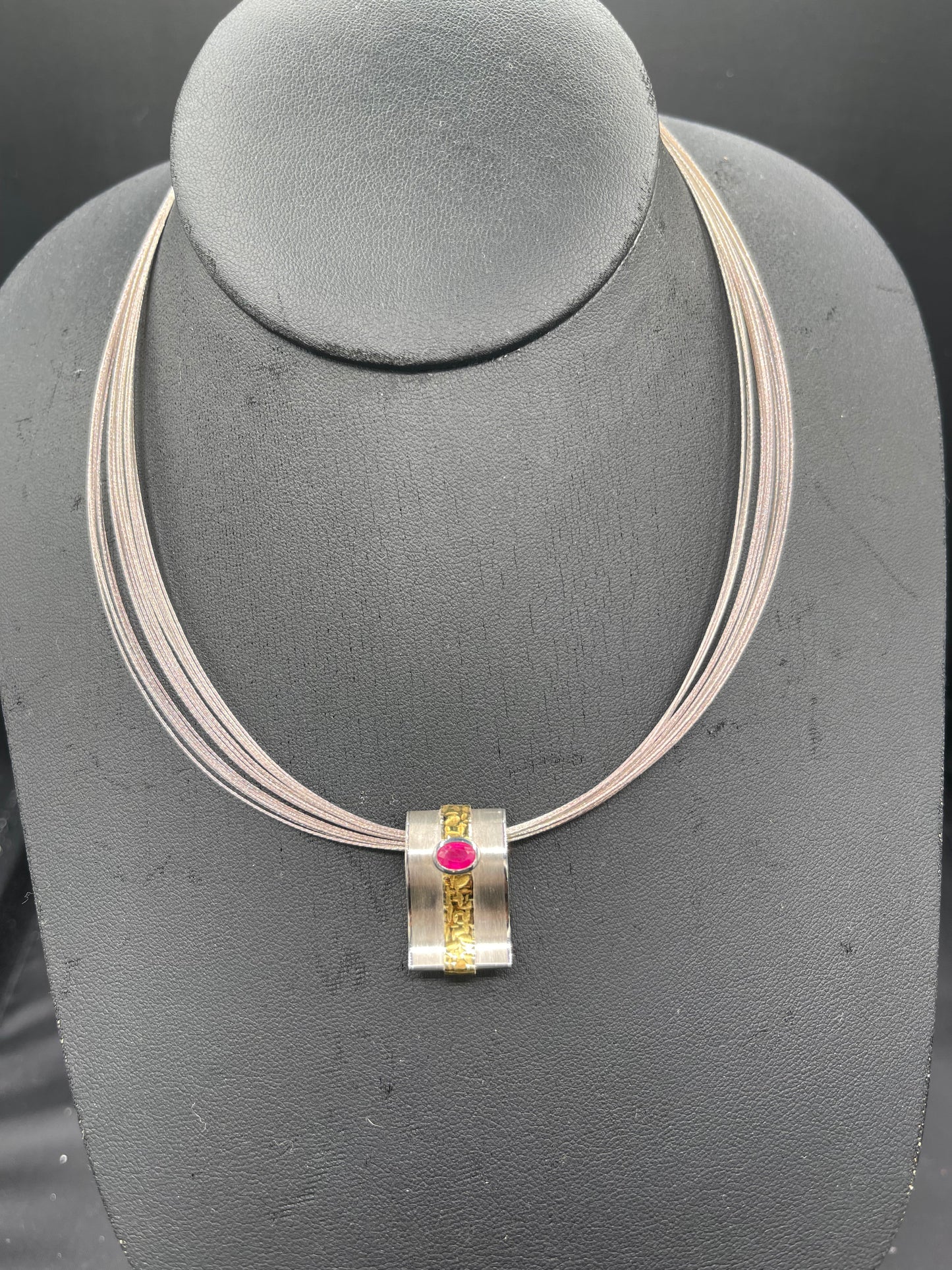 Natural Unheated Ruby Sterling Silver 18k Gold Necklace & Earring Set