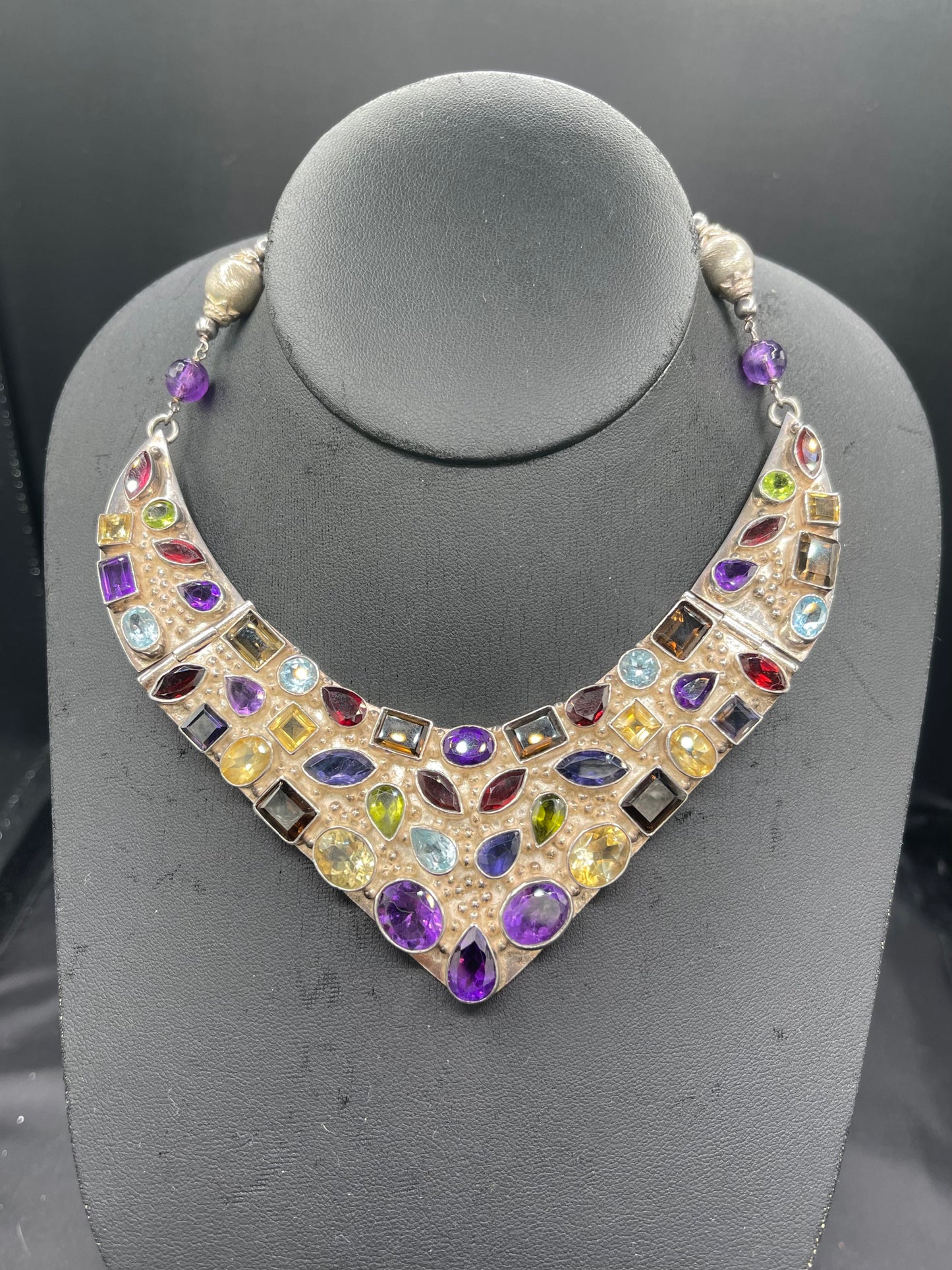 100 Carat Natural Semi Precious Sterling Silver Bib Necklace