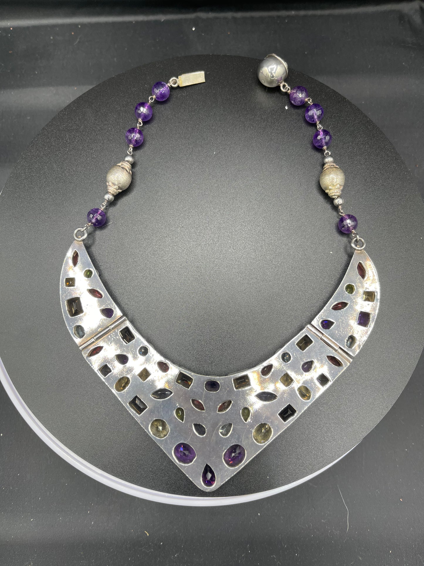 100 Carat Natural Semi Precious Sterling Silver Bib Necklace