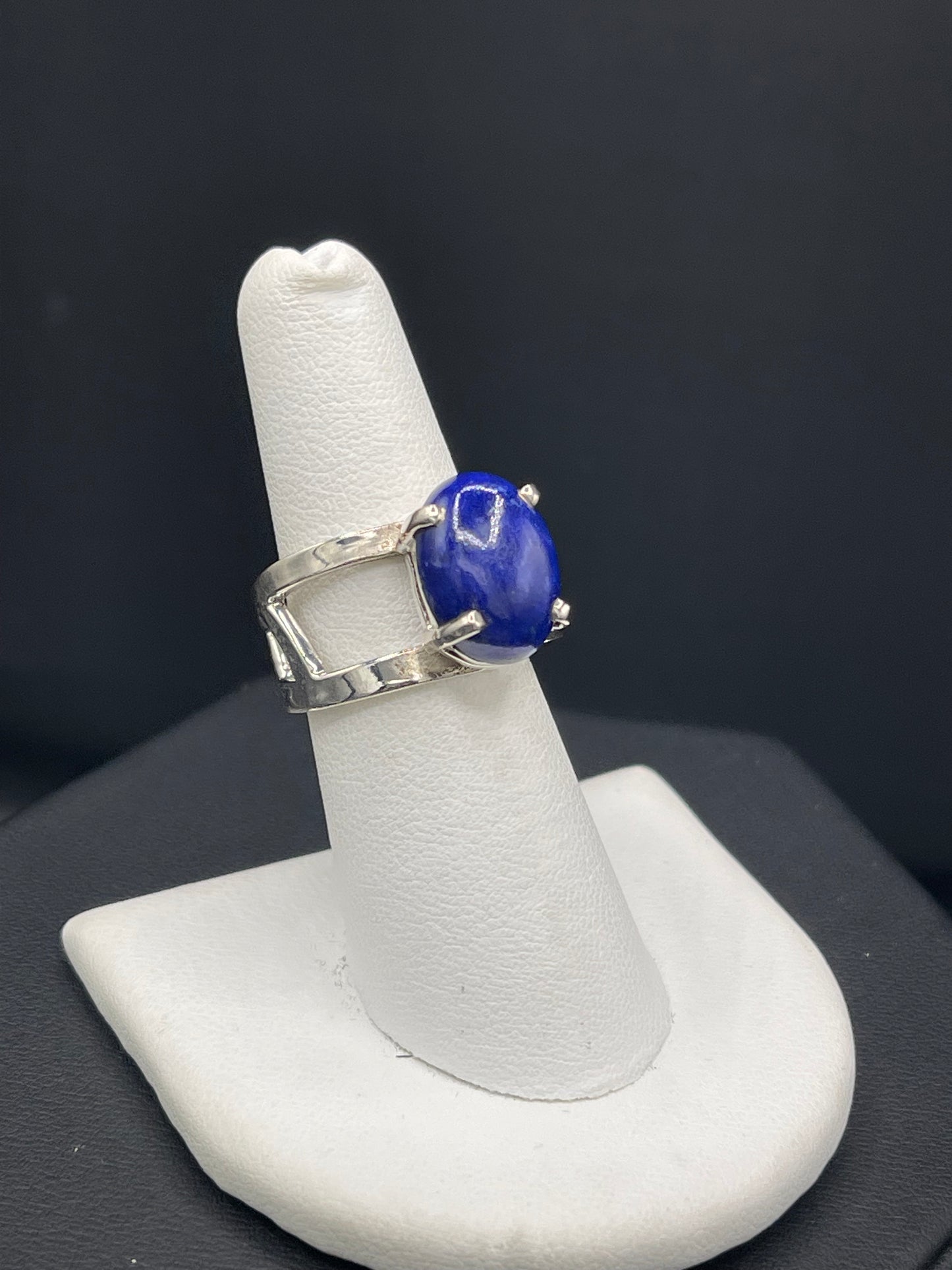 Natural Lapis Lazuli Cabochon Sterling Silver Adjustable Ring