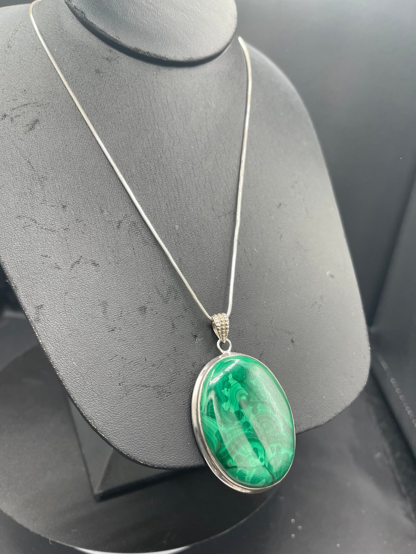 Natural Malachite Sterling Silver Pendant & Necklace