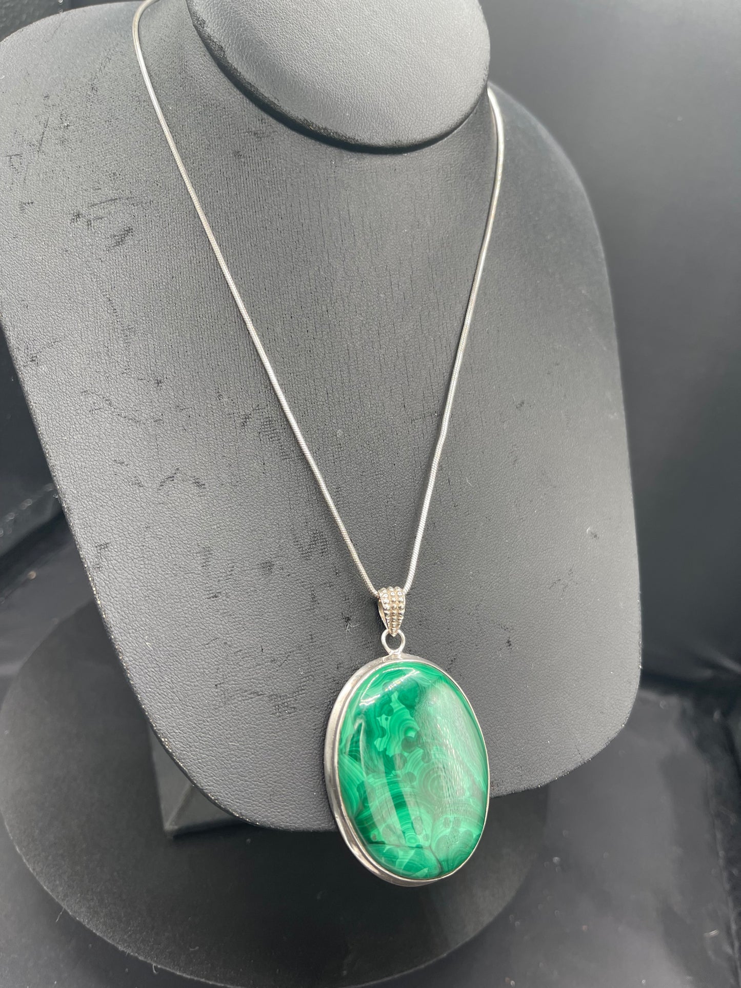 Natural Malachite Sterling Silver Pendant & Necklace