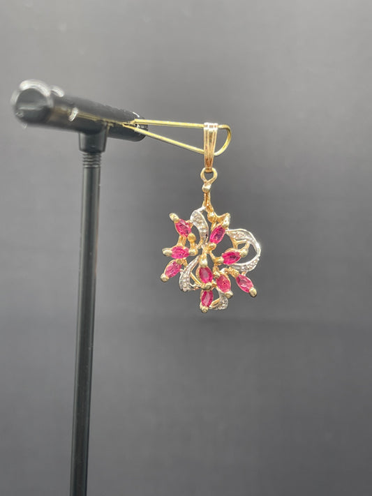 Natural Ruby & Diamond 14k Yellow Gold Pendant