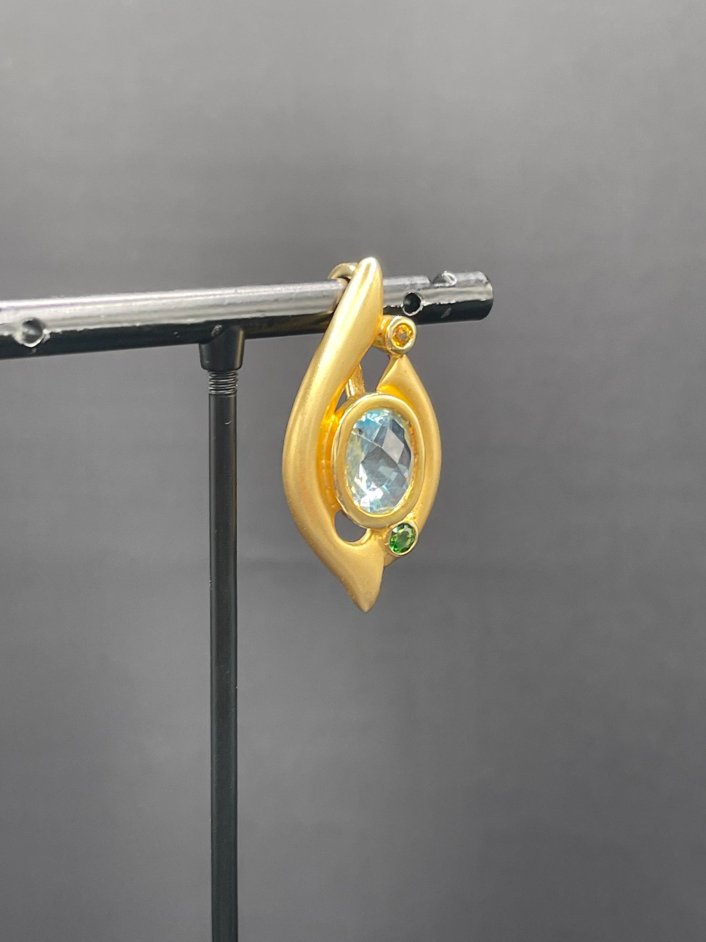 Natural Aquamarine Green Tourmaline & Yellow Sapphire 14k Yellow Gold Pendant