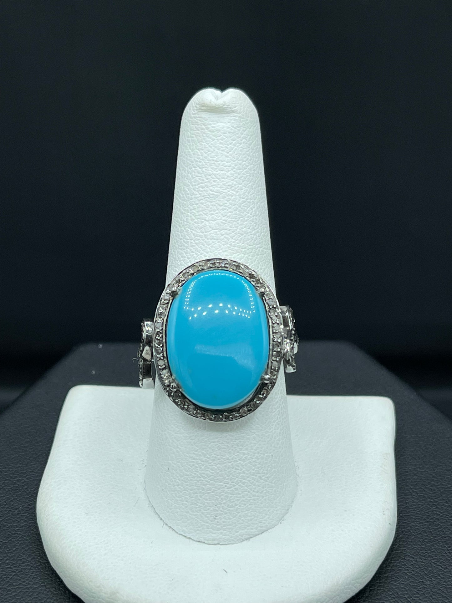 11.94 Turquoise & Diamond Sterling Silver Ring (Size 8.5)