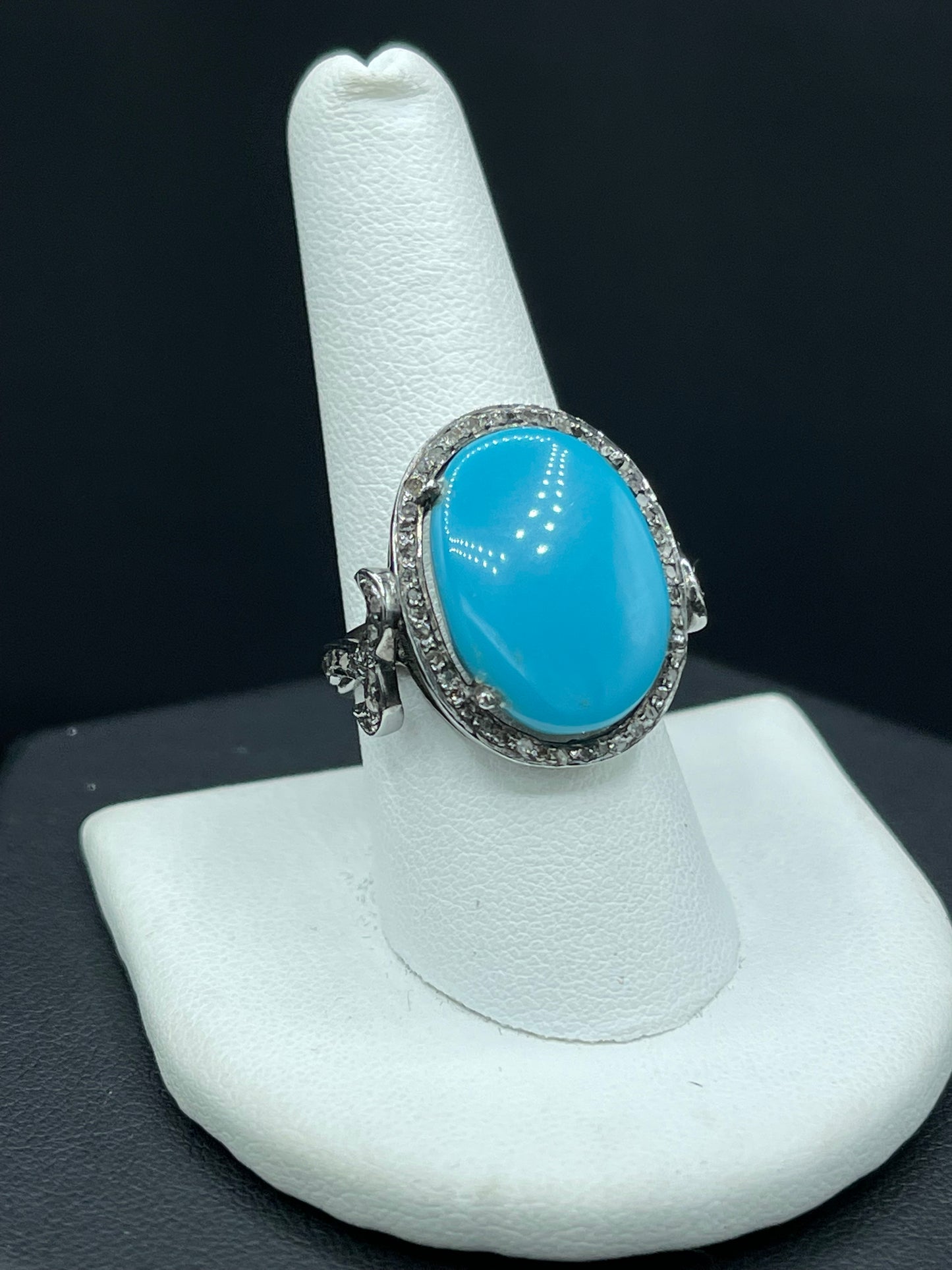 11.94 Turquoise & Diamond Sterling Silver Ring (Size 8.5)