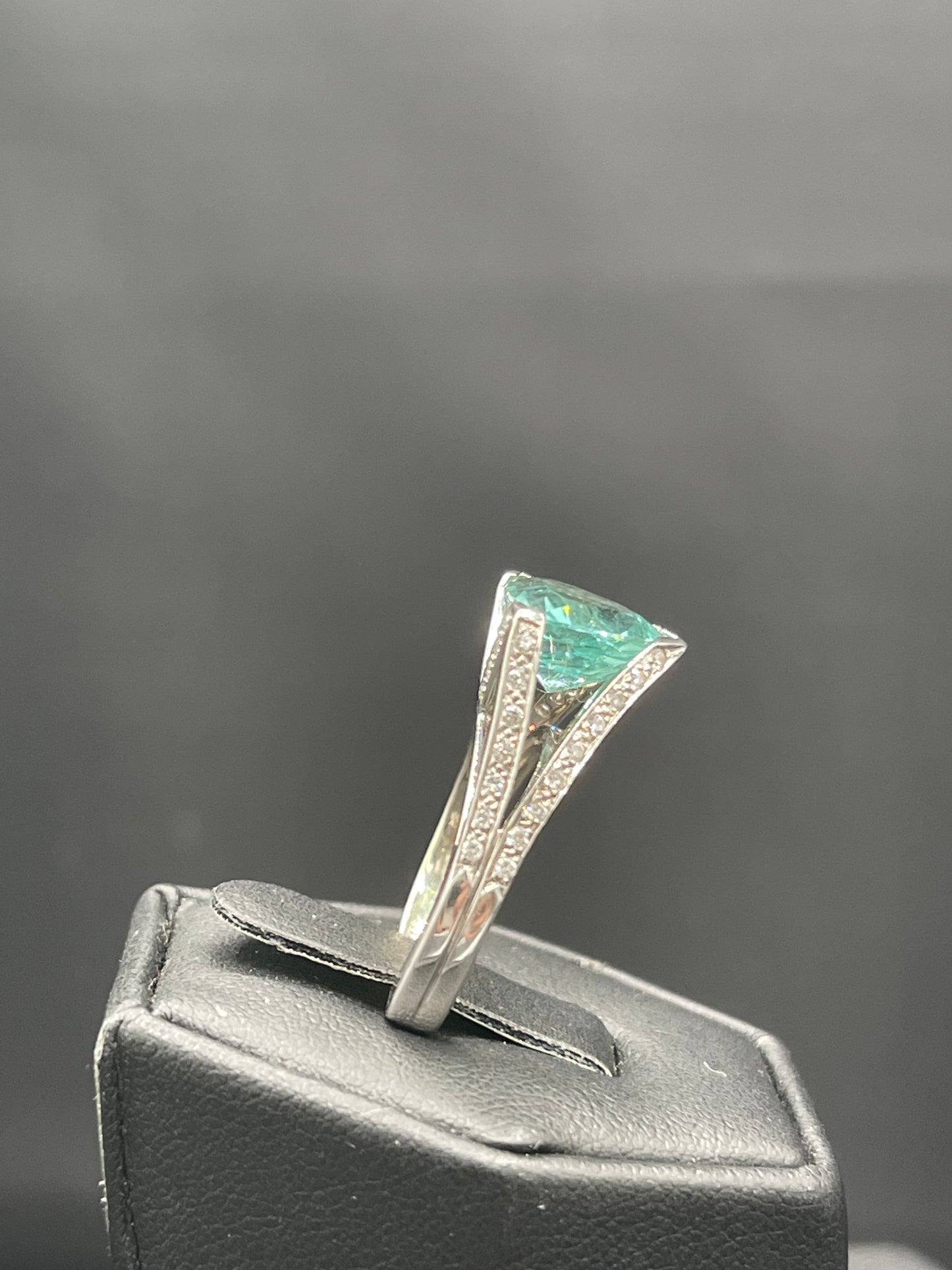 4.67 Carat AGL Certified Paraiba Tourmaline and Diamond 18K White Gold Ring (Size 6.5)