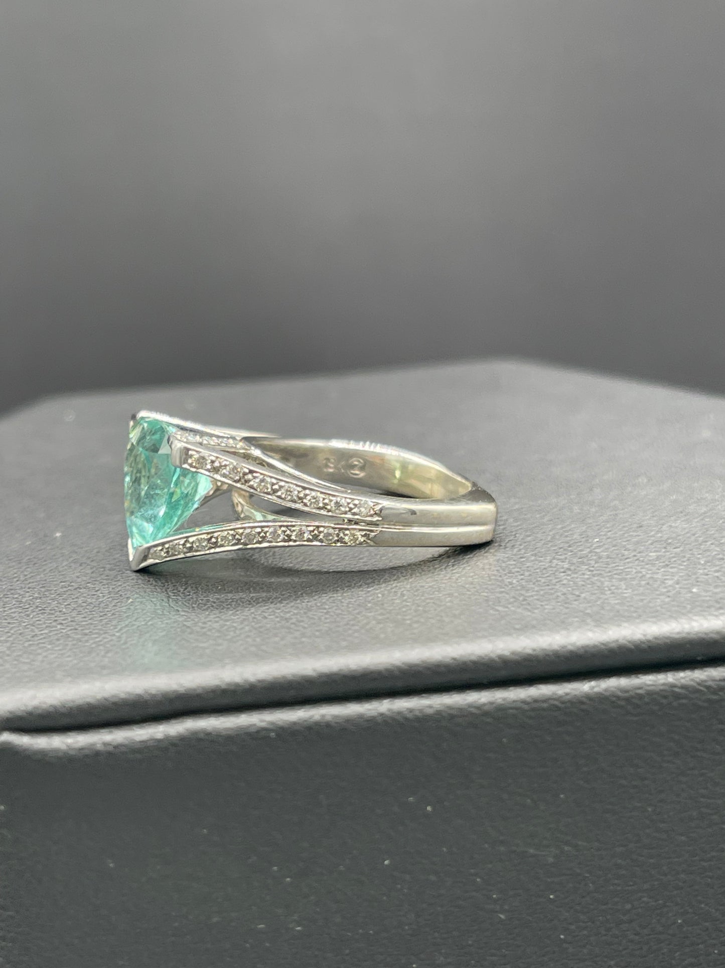 4.67 Carat AGL Certified Paraiba Tourmaline and Diamond 18K White Gold Ring (Size 6.5)