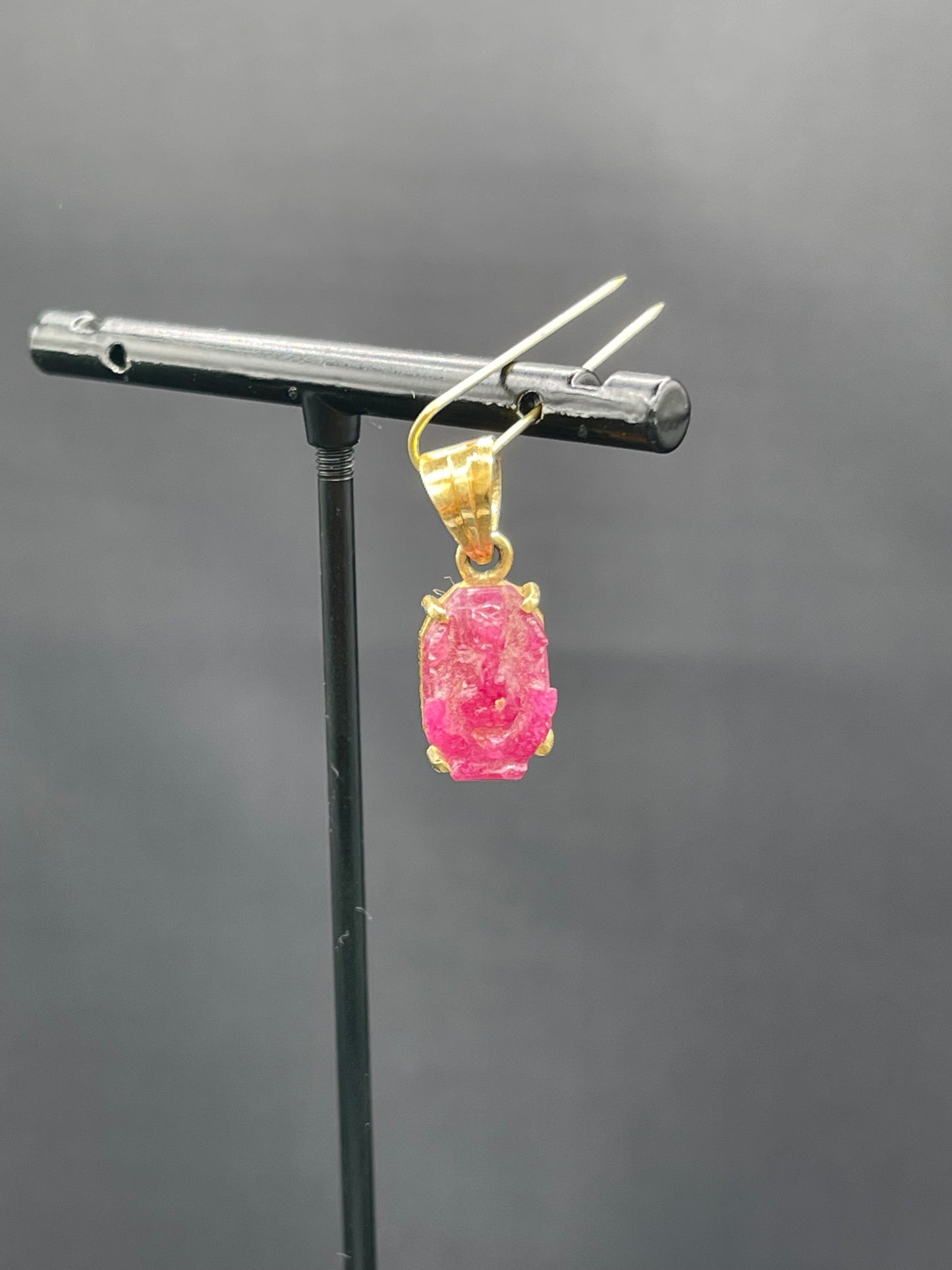 Natural Ruby Hand Carved Lord Ganesh 18k Yellow Gold Pendant