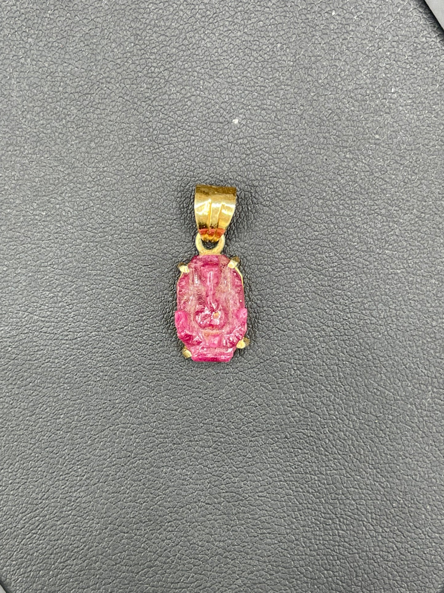 Natural Ruby Hand Carved Lord Ganesh 18k Yellow Gold Pendant