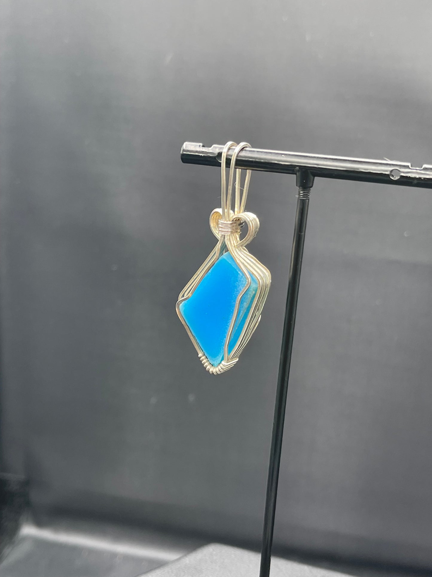 Paraiba Blue Druzy Quartz Sterling Silver Wire Wrapped Pendant