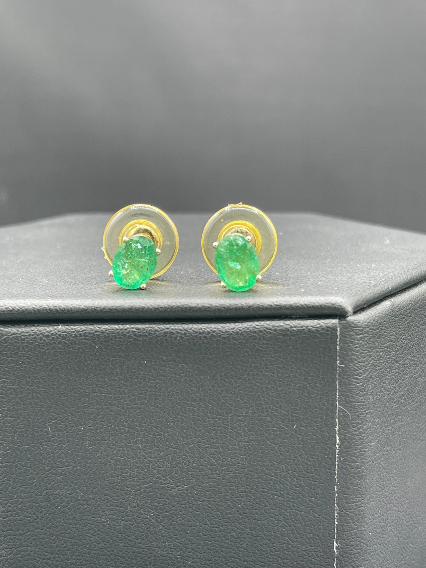 2.30 Carat Natural Colombian Emerald 14k Yellow Gold Stud Earrings