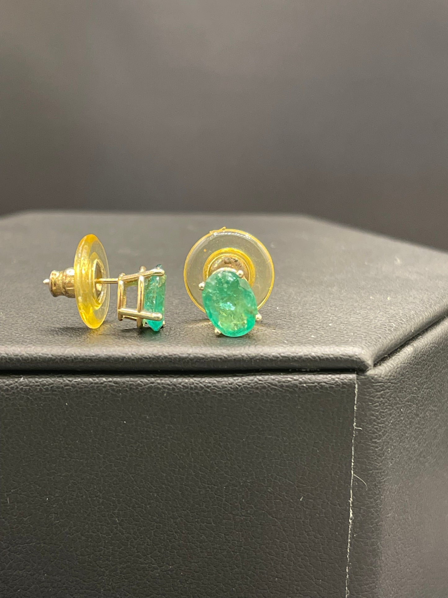 2.30 Carat Natural Colombian Emerald 14k Yellow Gold Stud Earrings