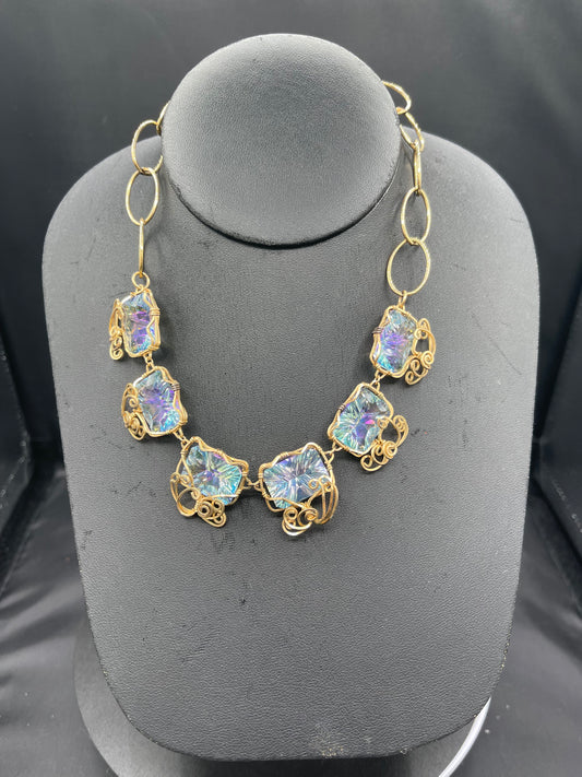 100 Carat Mercury Mystic Topaz 14k Gold Filled Wire Wrapped Choker Necklace