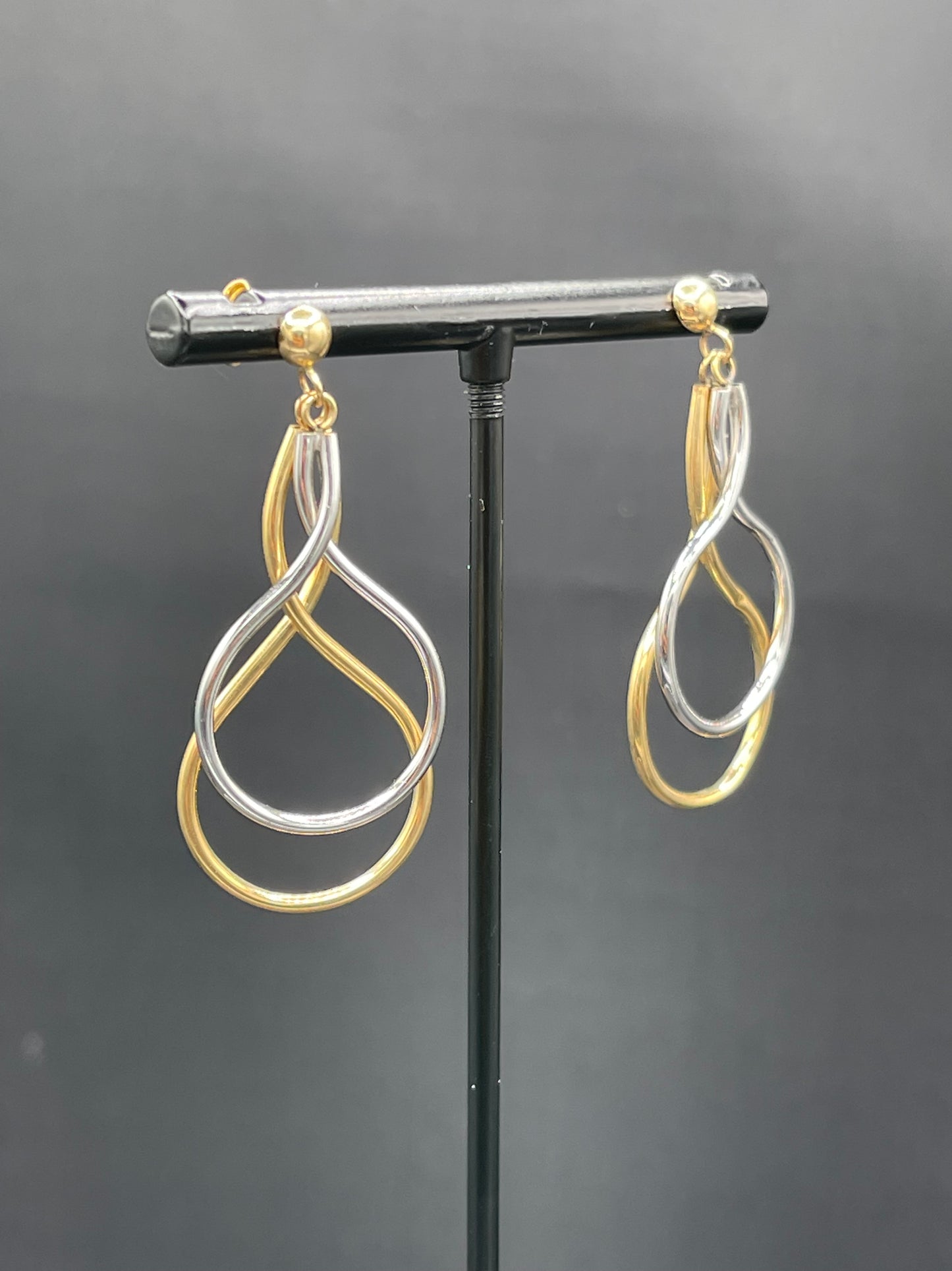 Two Tone Yellow + White 14k Gold Dangle Earrings