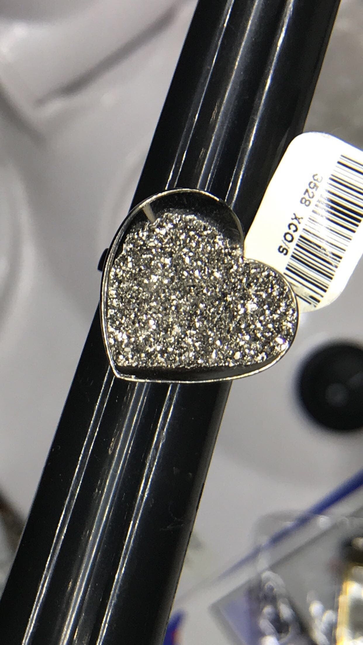 Druzy Quartz Heart Sterling Silver Ring