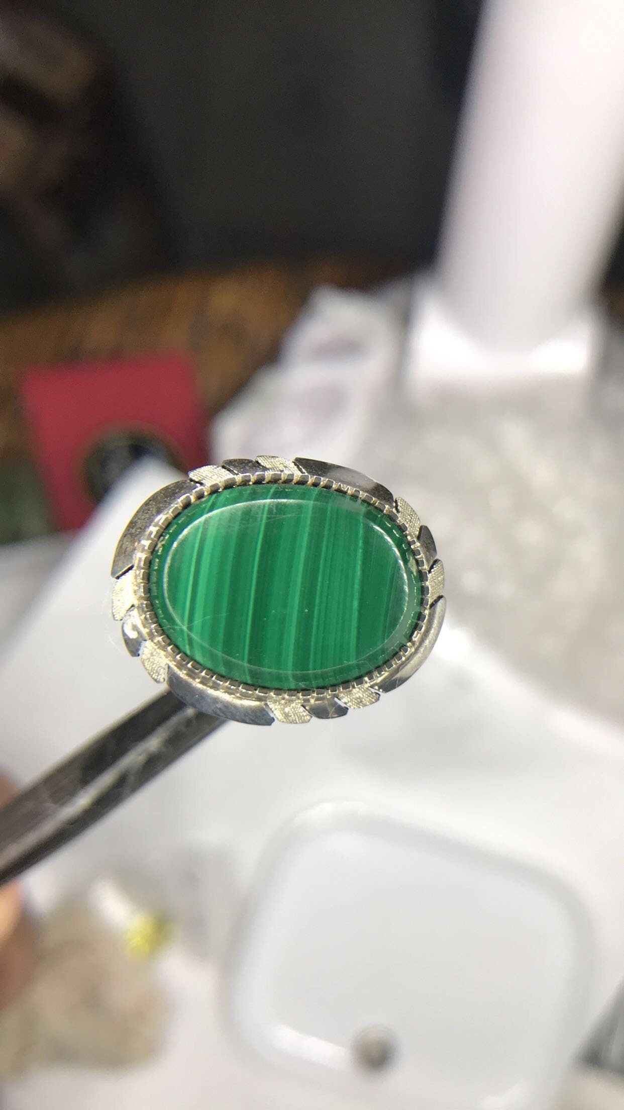 Malachite Sterling Silver Ring (Size 8)