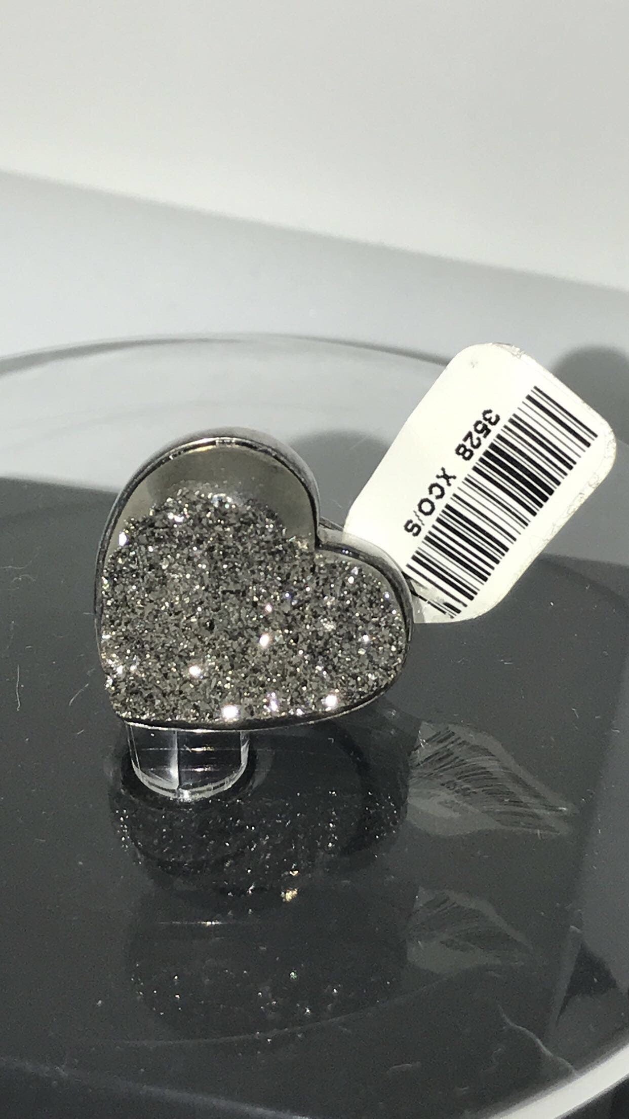 Druzy Quartz Heart Sterling Silver Ring