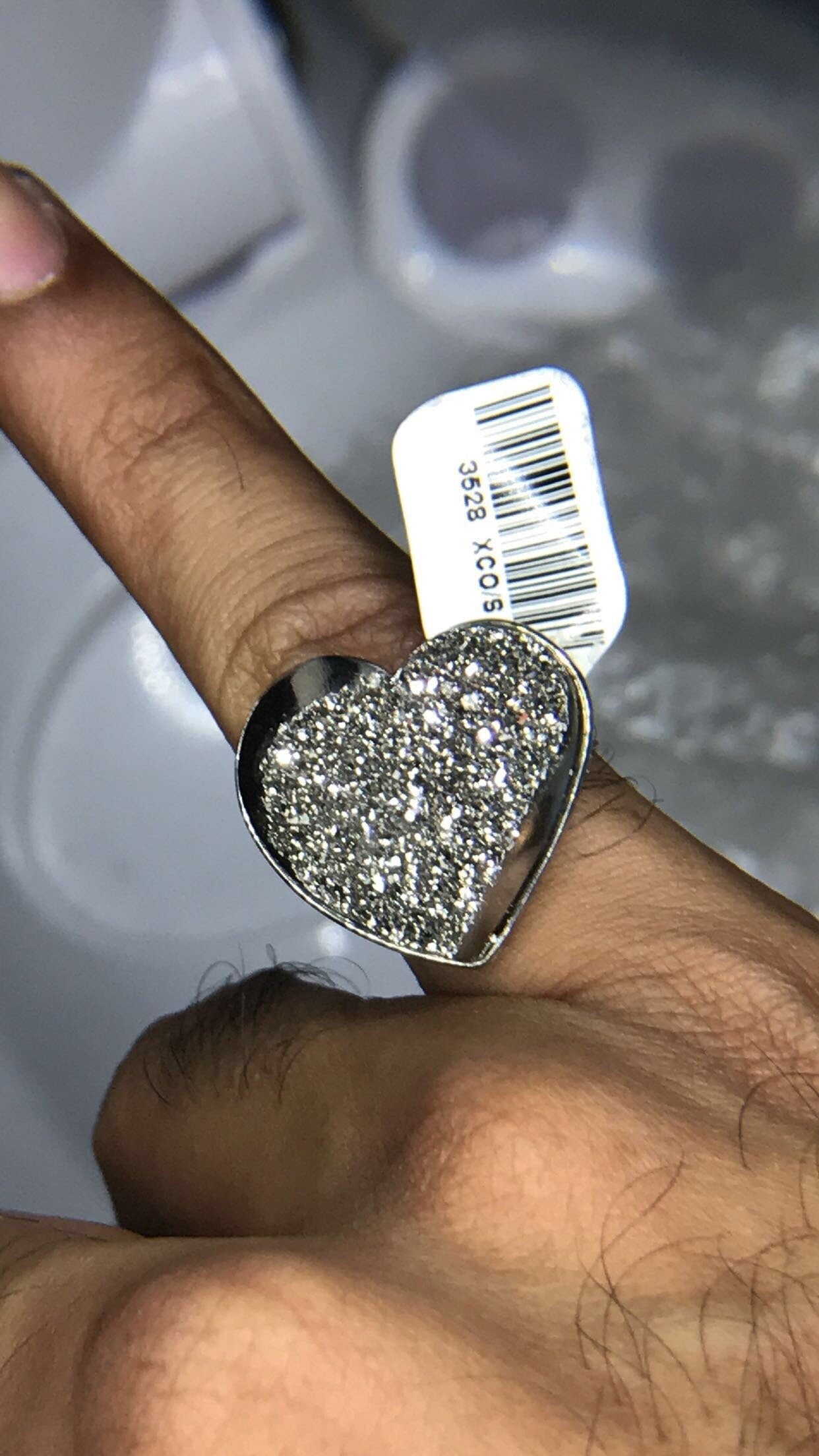 Druzy Quartz Heart Sterling Silver Ring