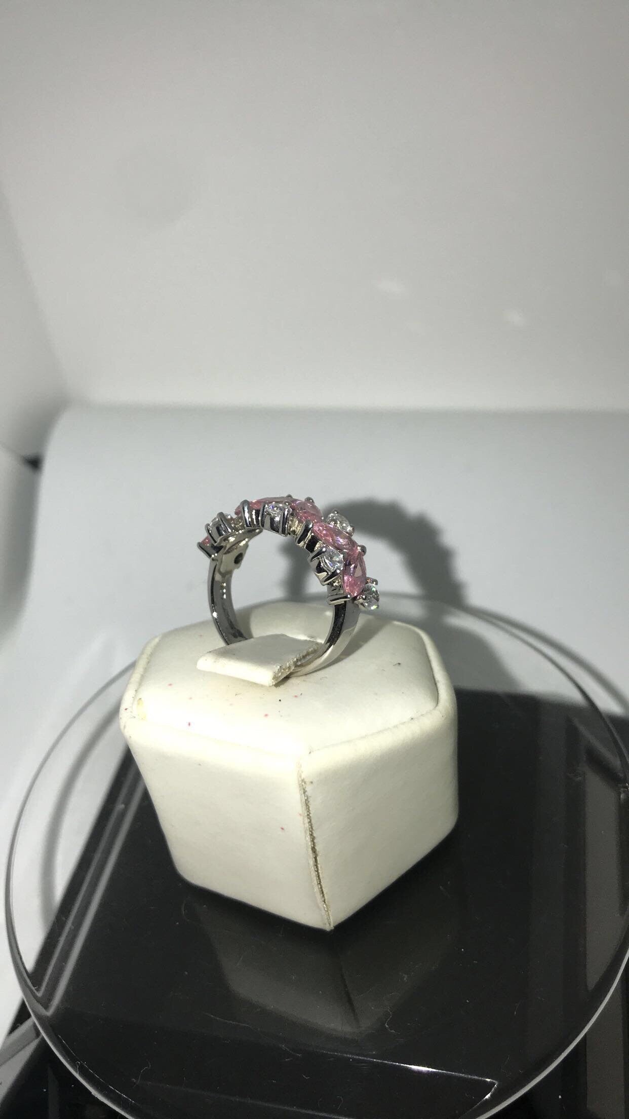 CZ Pink & White Sterling Silver Wedding Band Ring (Size 7)
