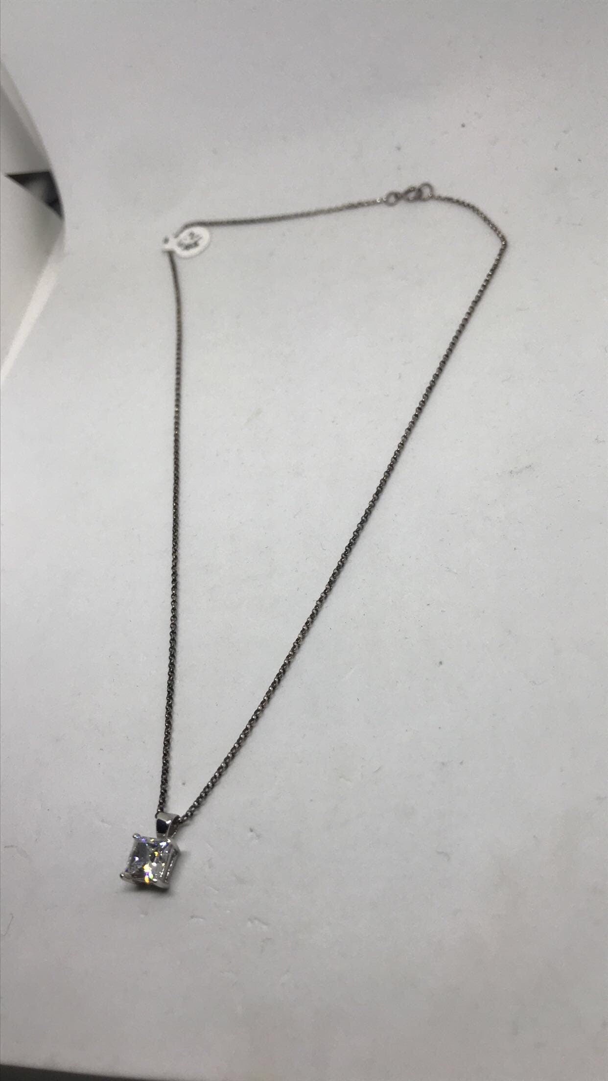 Cubic Zirconia Cushion Cut Sterling Silver Chain Necklace