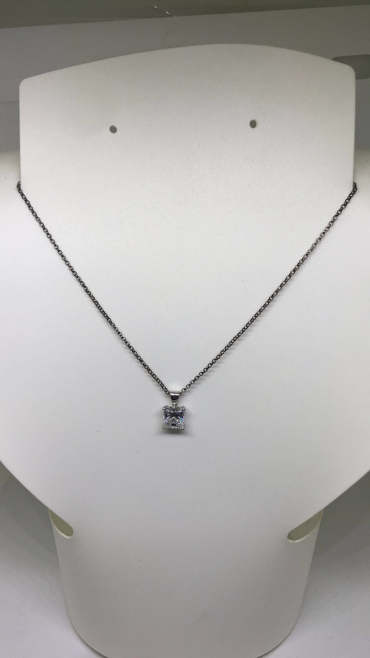Cubic Zirconia Cushion Cut Sterling Silver Chain Necklace