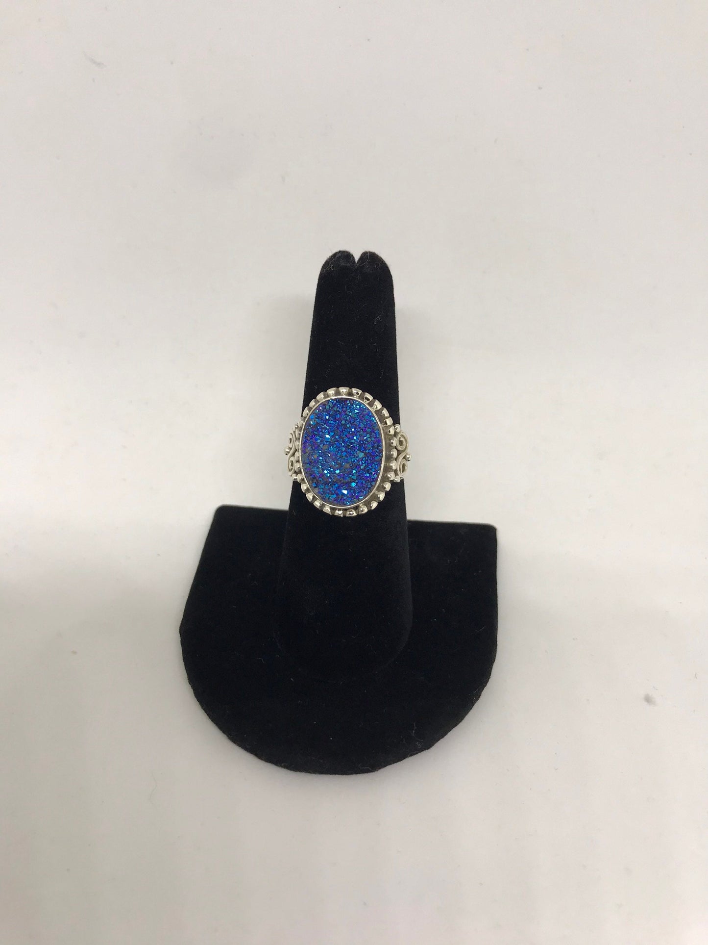 Peacock Druzy Quartz Sterling Silver Ring