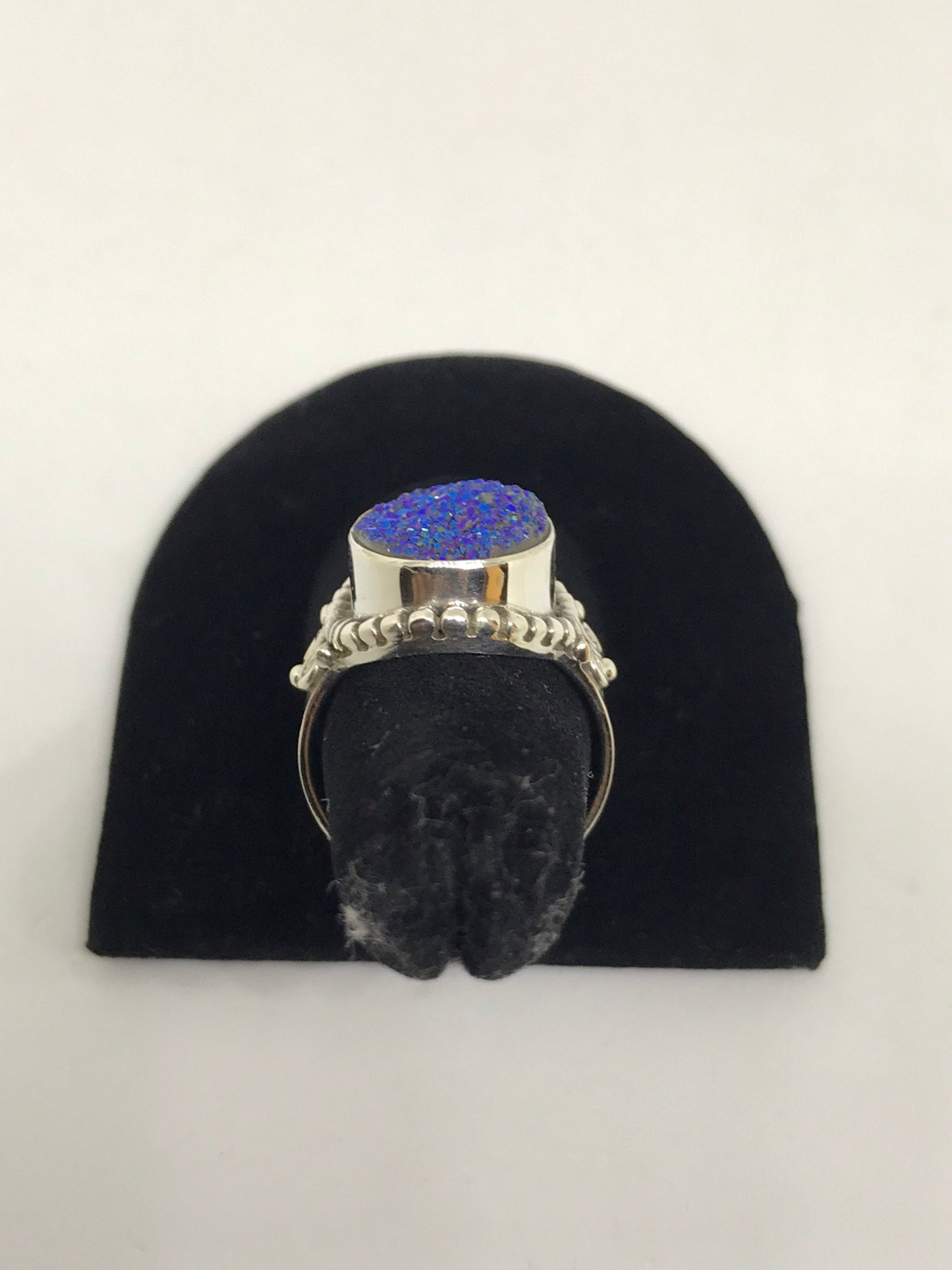Peacock Druzy Quartz Sterling Silver Ring