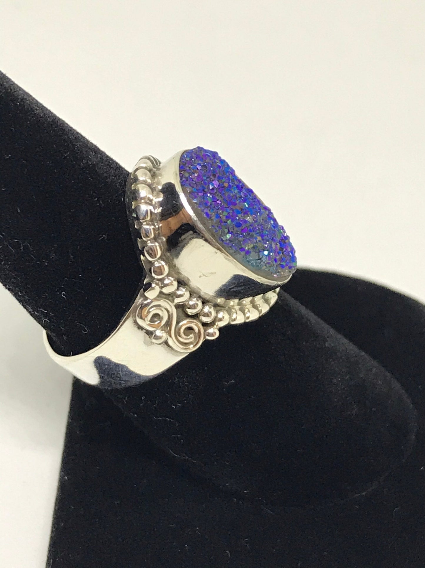 Peacock Druzy Quartz Sterling Silver Ring