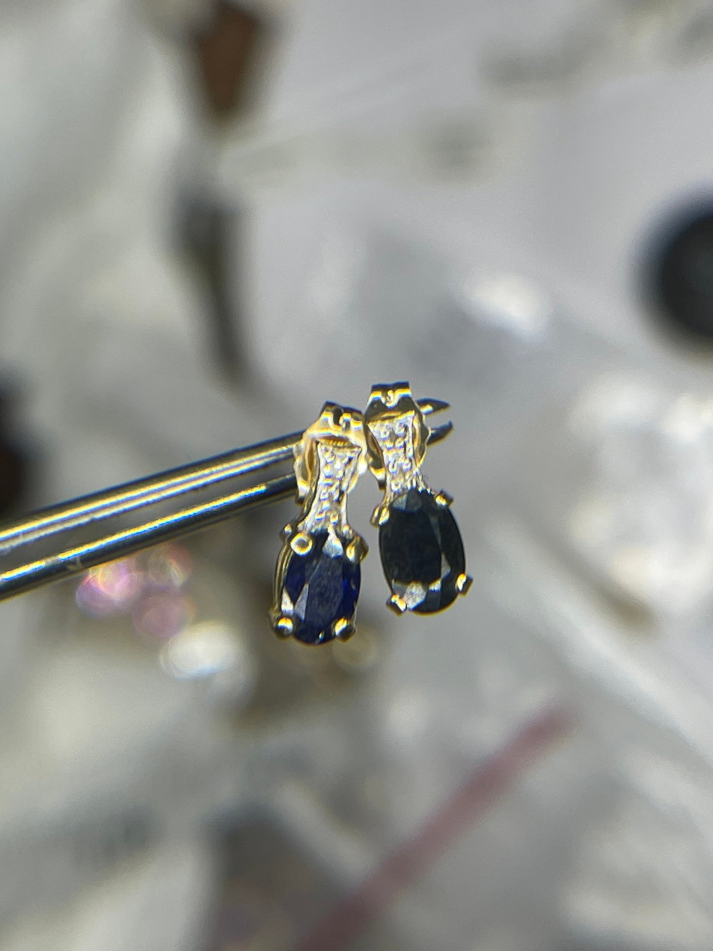 Natural Sapphire & Diamond 14K Yellow Gold Earrings