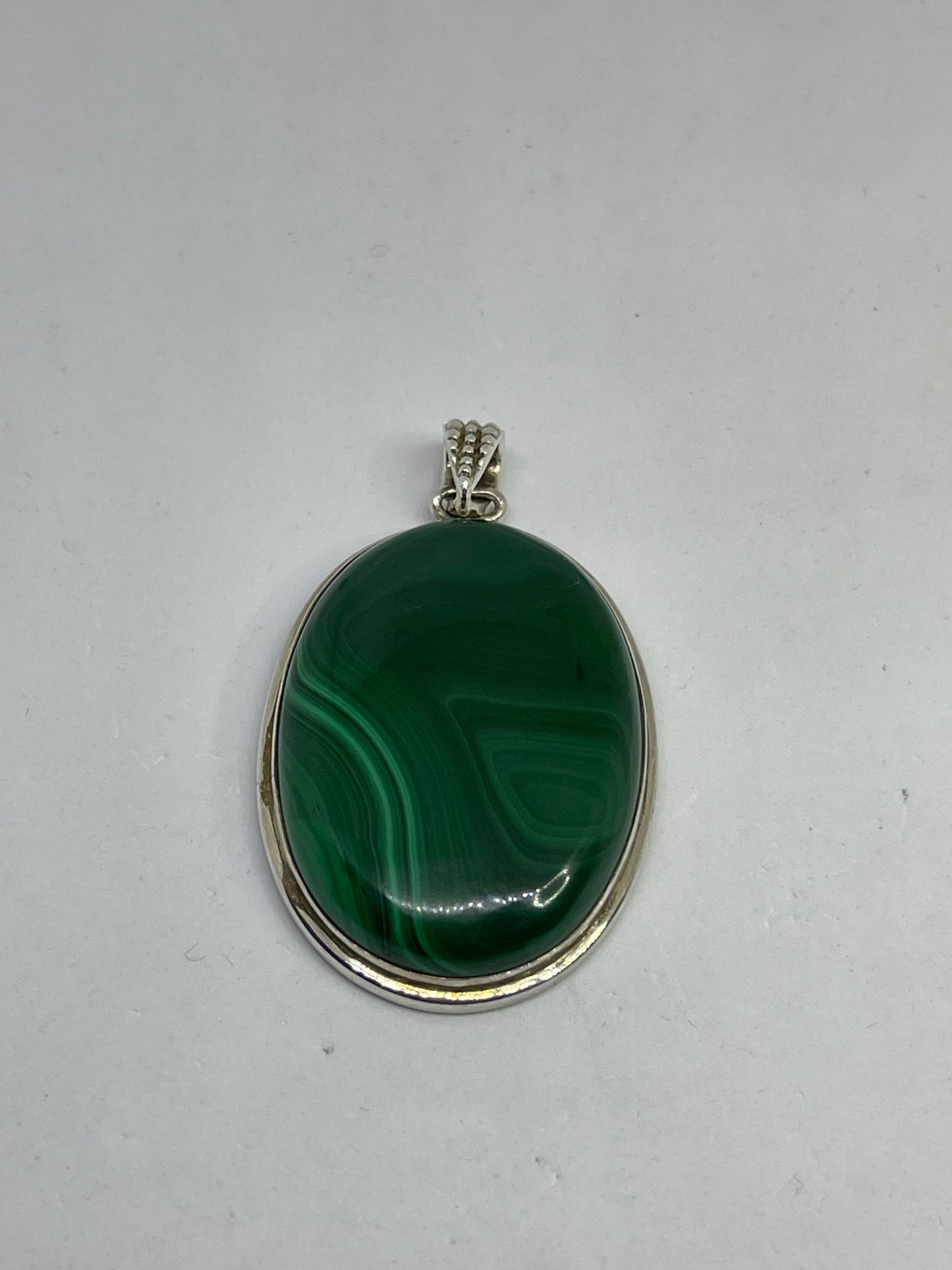 Large Malachite Sterling Silver Pendant