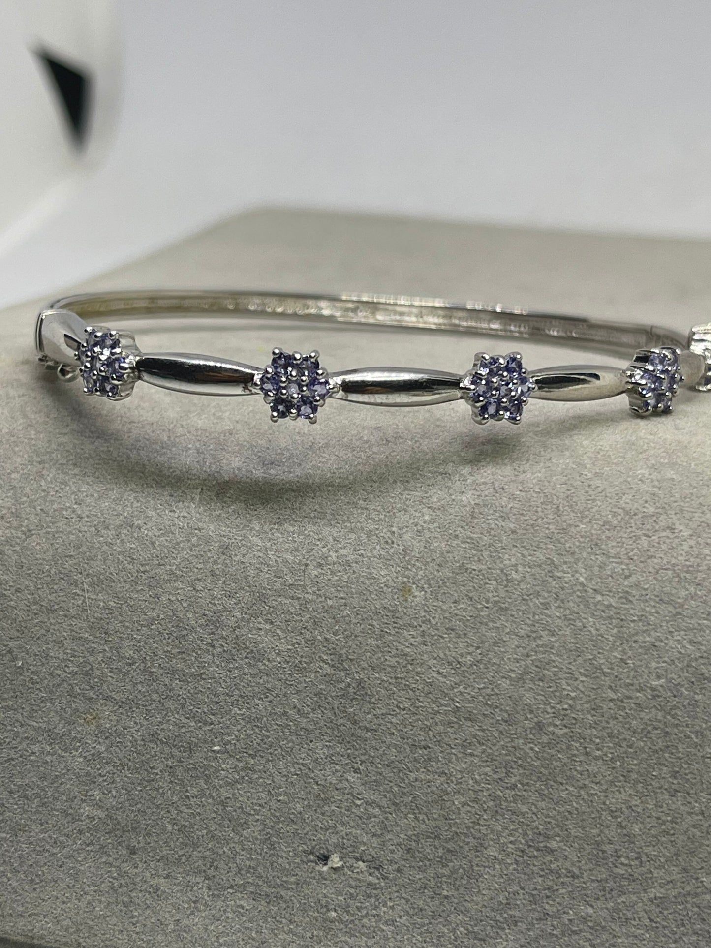 Natural Tanzanite Flower Sterling Silver Bangle