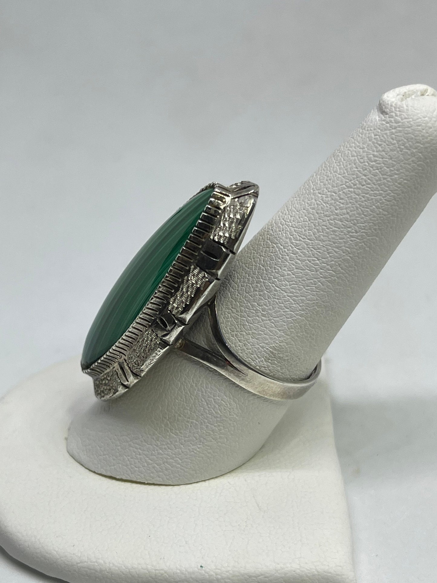 Fancy Malachite Sterling Silver Ring (Size 9)