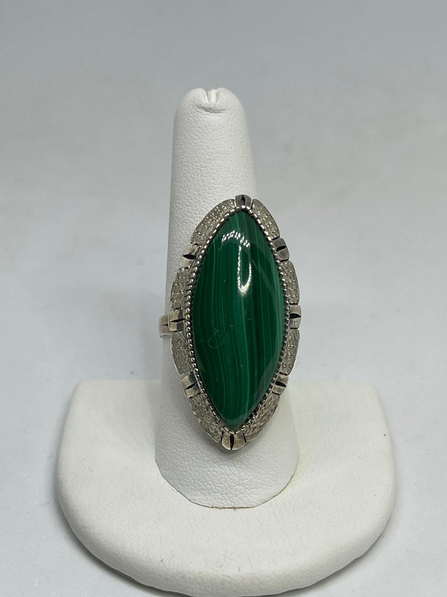 Fancy Malachite Sterling Silver Ring (Size 9)