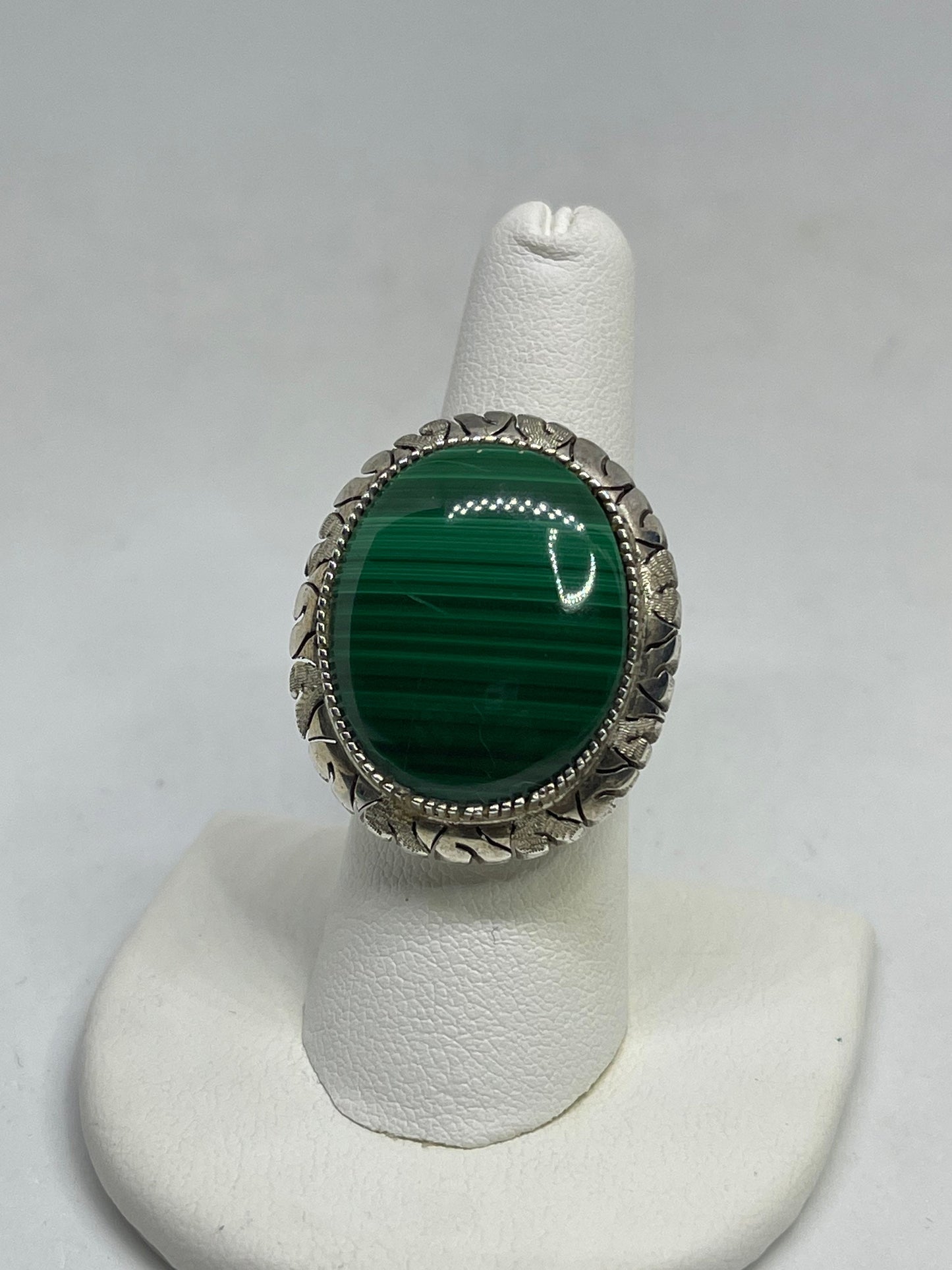 Large Malachite Sterling Silver Ring (Size 9)
