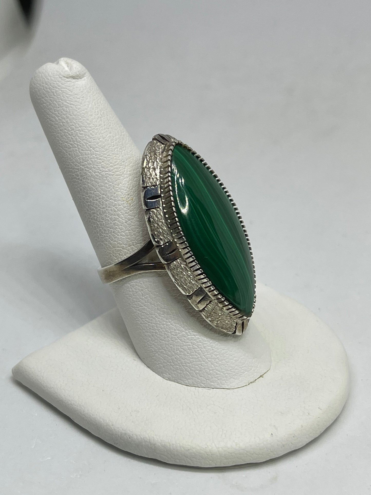 Fancy Malachite Sterling Silver Ring (Size 9)