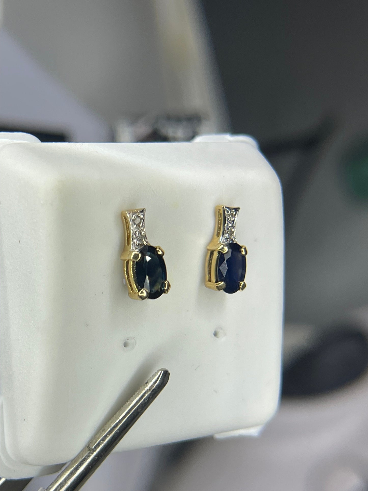 Natural Sapphire & Diamond 14K Yellow Gold Earrings