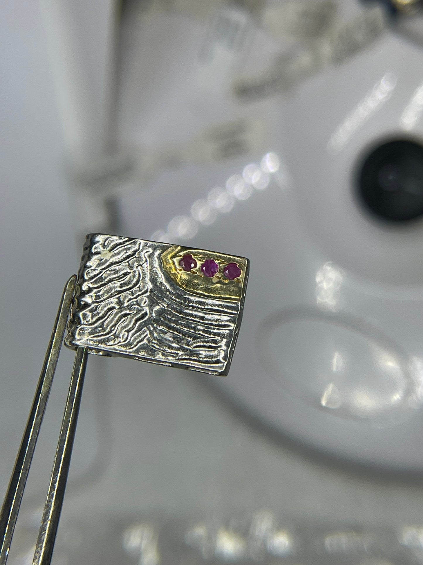 Natural Ruby 18K Gold & Sterling Silver Handmade Designer Slide Pendant