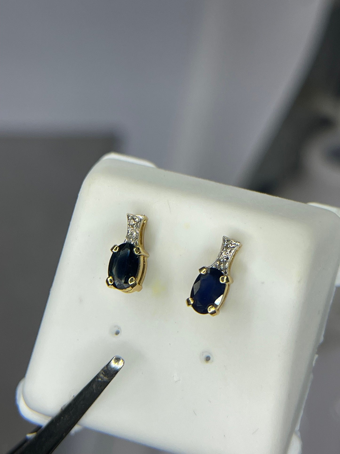 Natural Sapphire & Diamond 14K Yellow Gold Earrings