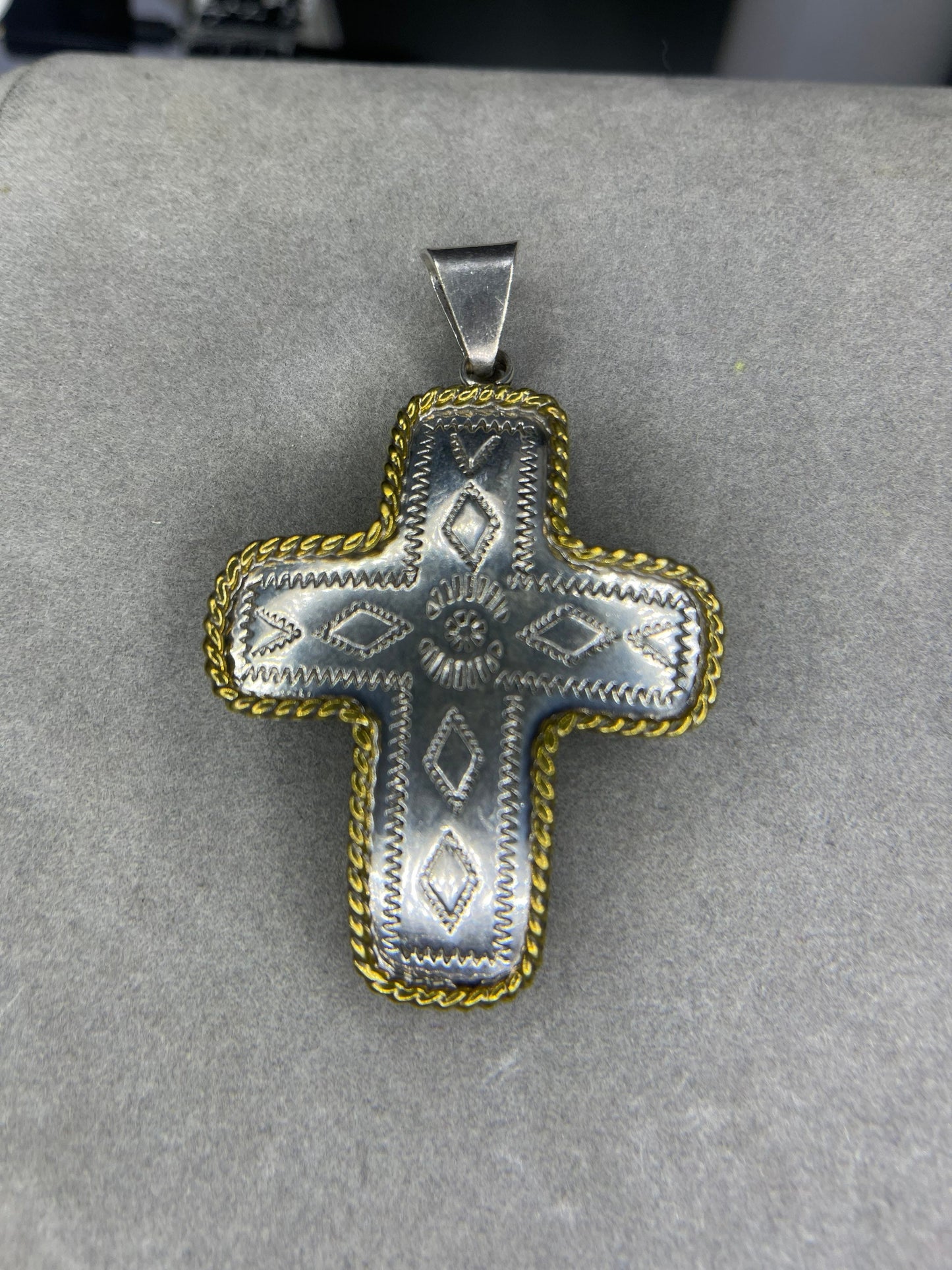 Large Handmade Sterling Silver Vermeil Cross Pendant