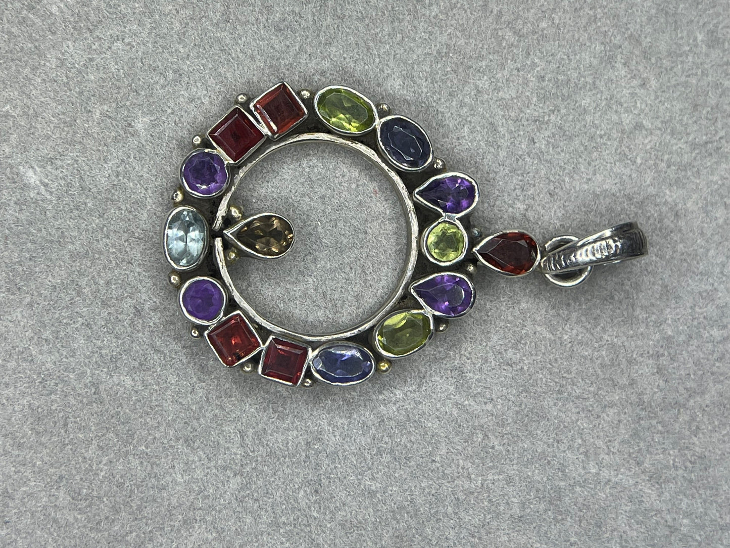 Natural Faceted Multi Gemstone Sterling Silver Pendant