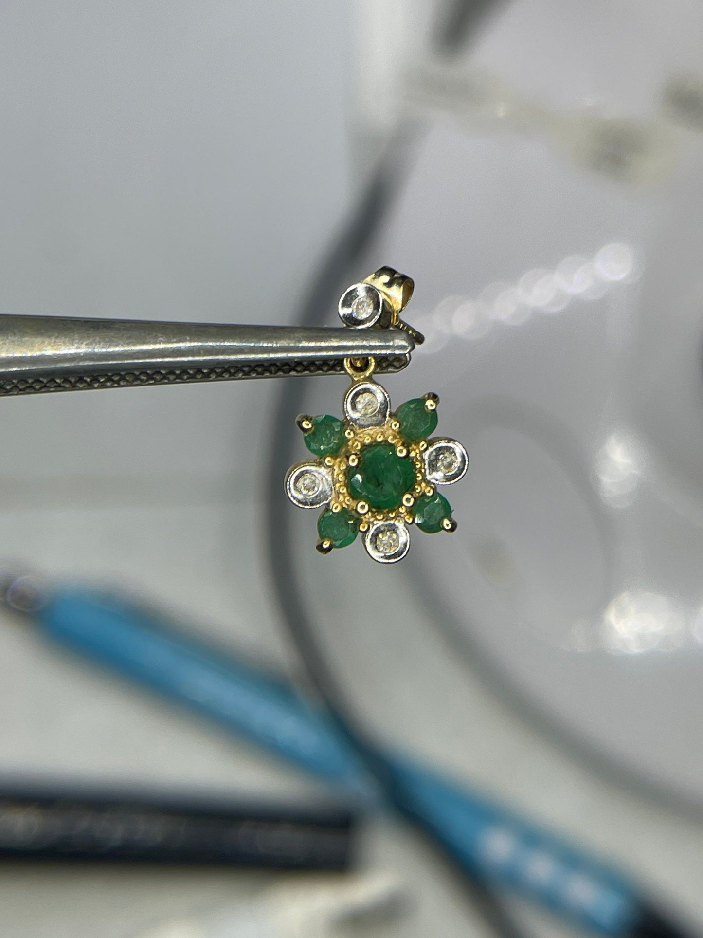 Natural Emerald & Diamond 14k Yellow Gold Dangle Earrings